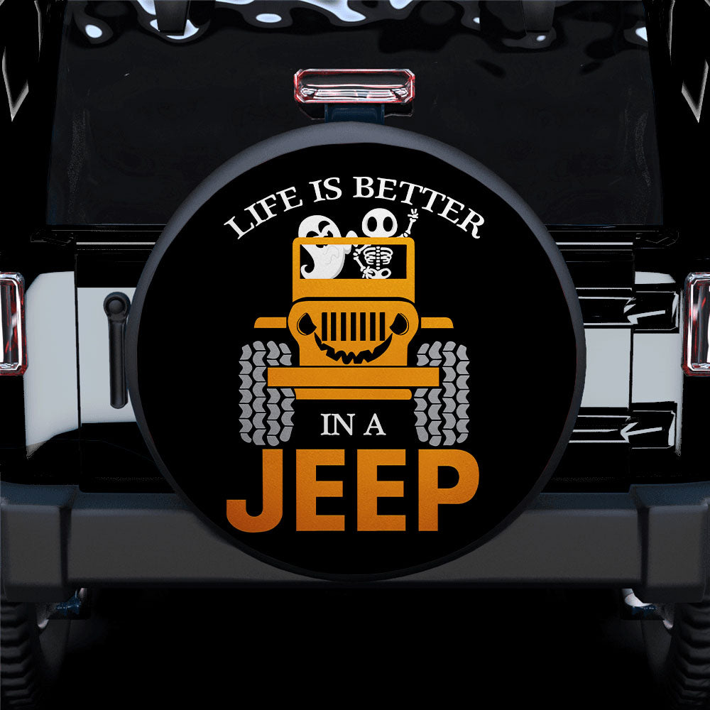 Life Is Better Ghost Skull Halloween In A Jeep Car Spare Tire Covers Gift For Campers Nearkii