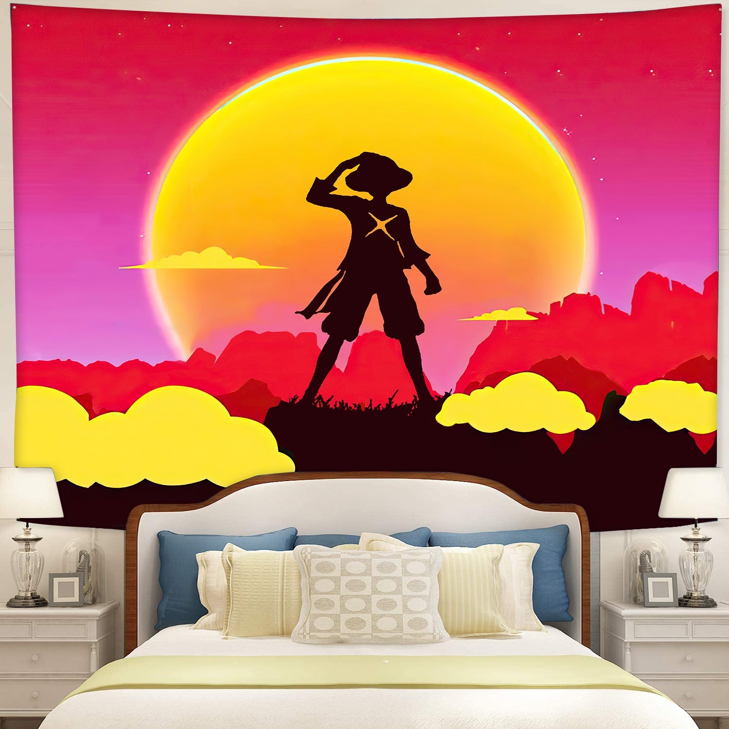 One Piece Luffy Anime Sunset Tapestry Room Decor Nearkii