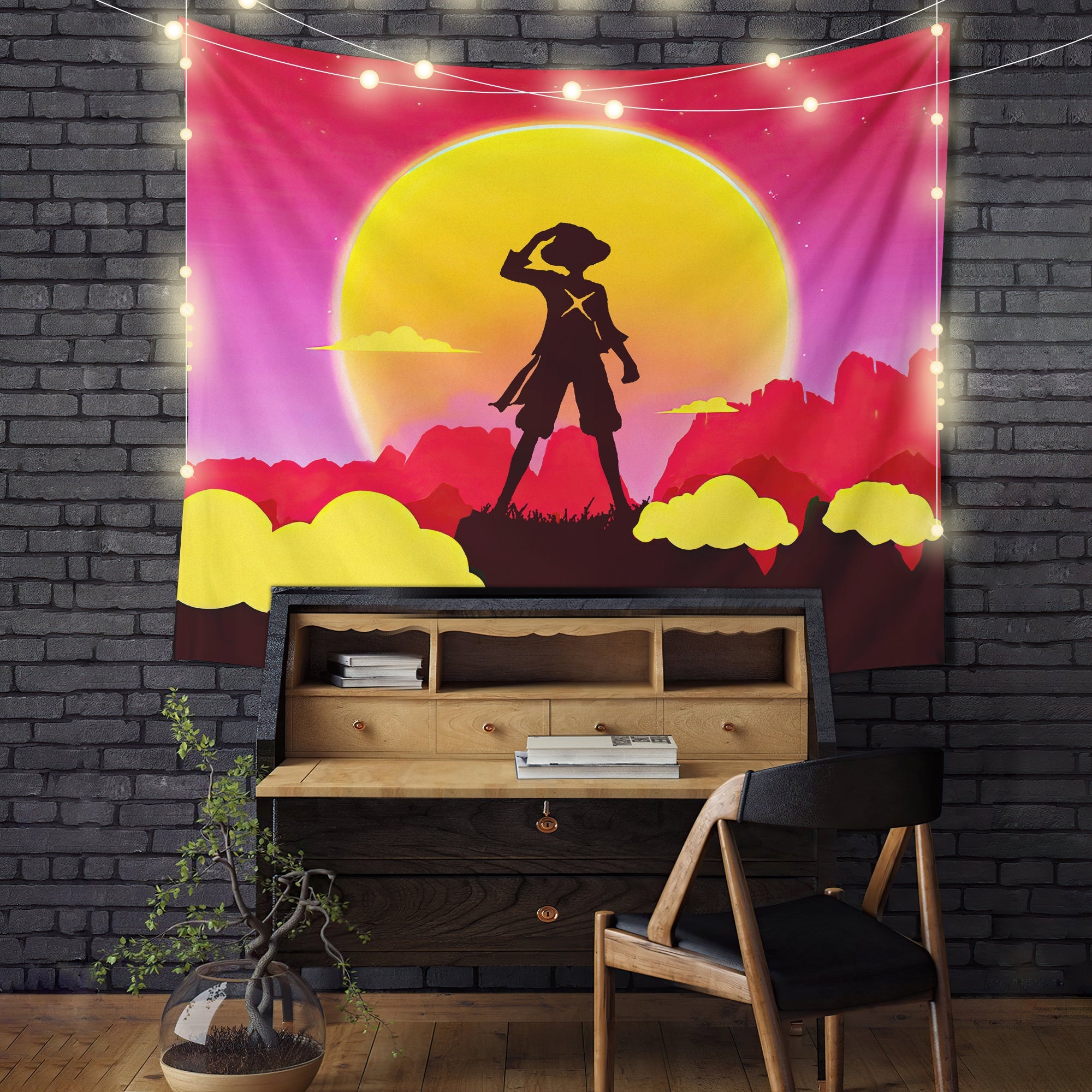 One Piece Luffy Anime Sunset Tapestry Room Decor Nearkii