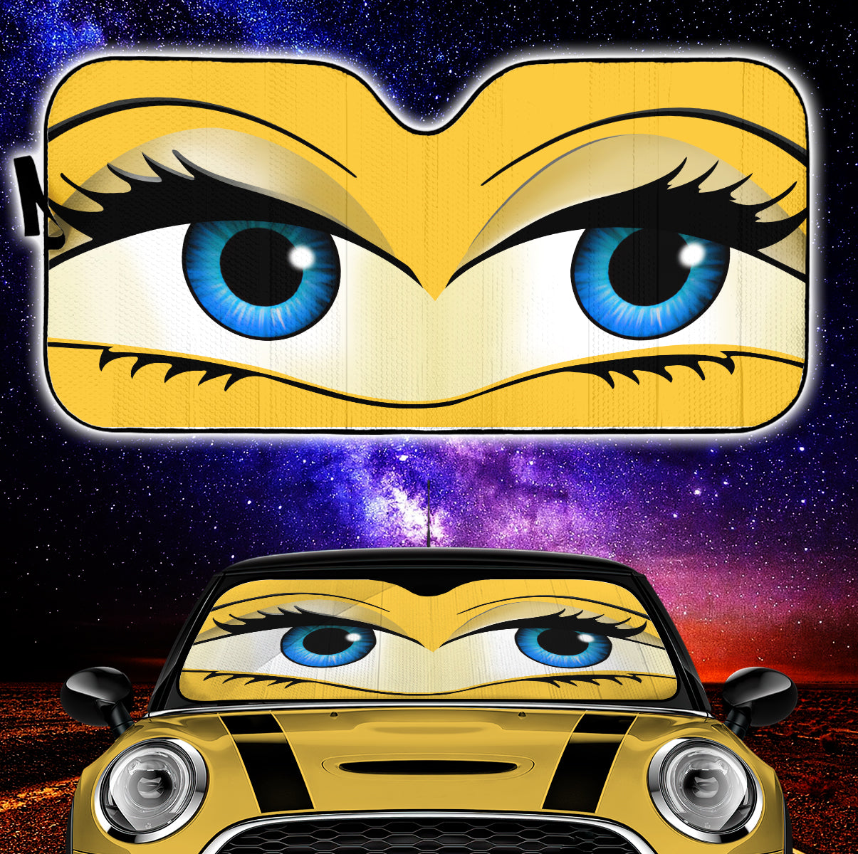 Funny Cute Anime Lady Cartoon Girly Yellow Car Auto Sunshades Nearkii