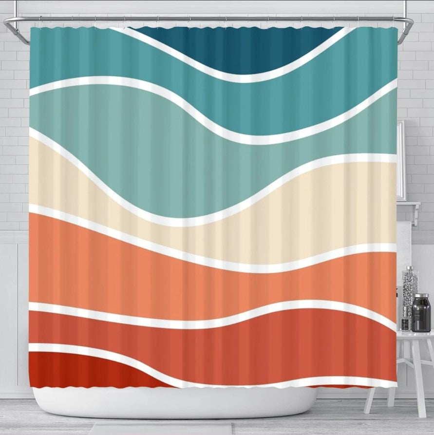 Vintage 70s Retro Wave Shower Curtain