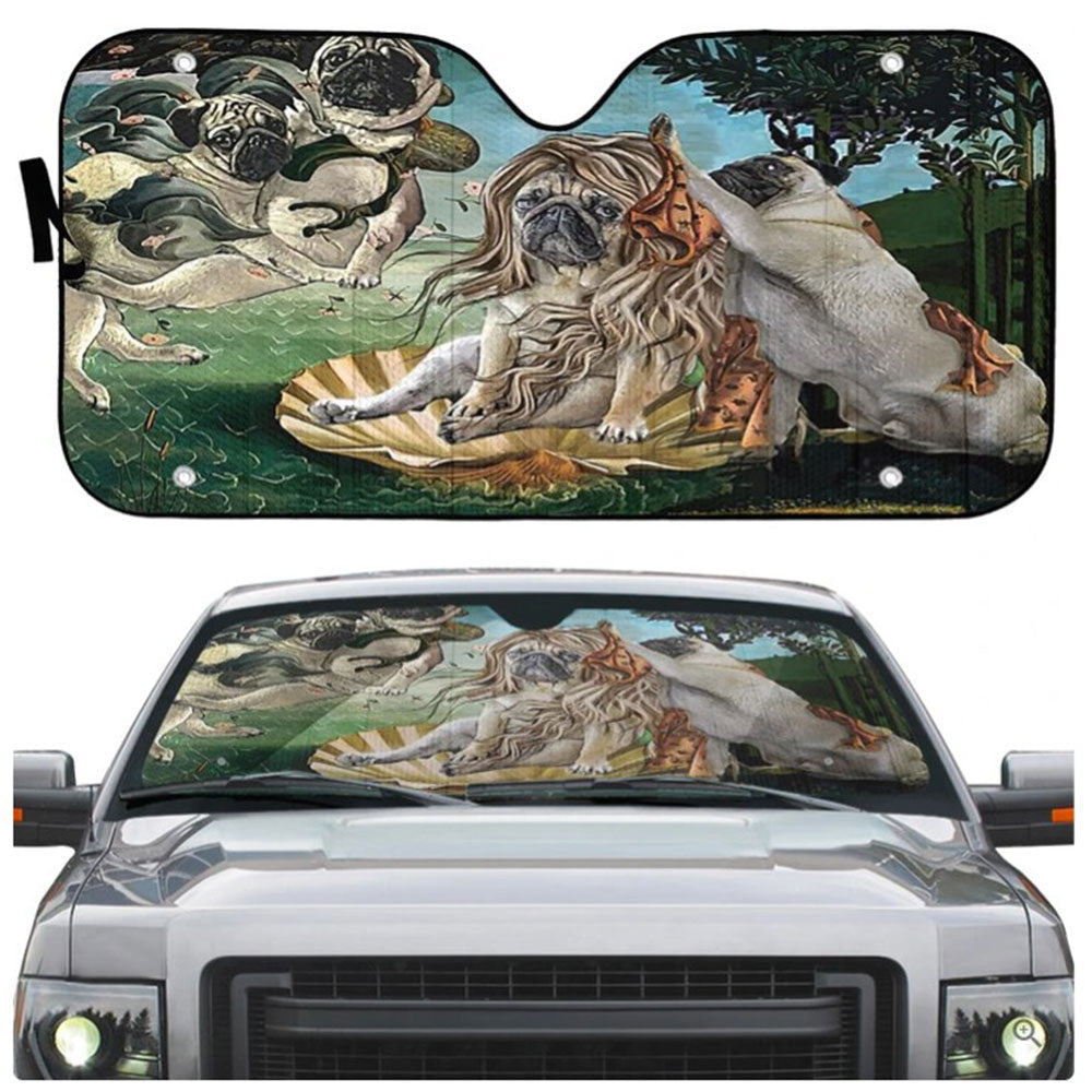 The Birth of Venus Pug Custom Car Auto Sun Shades Windshield Accessories Decor Gift Nearkii