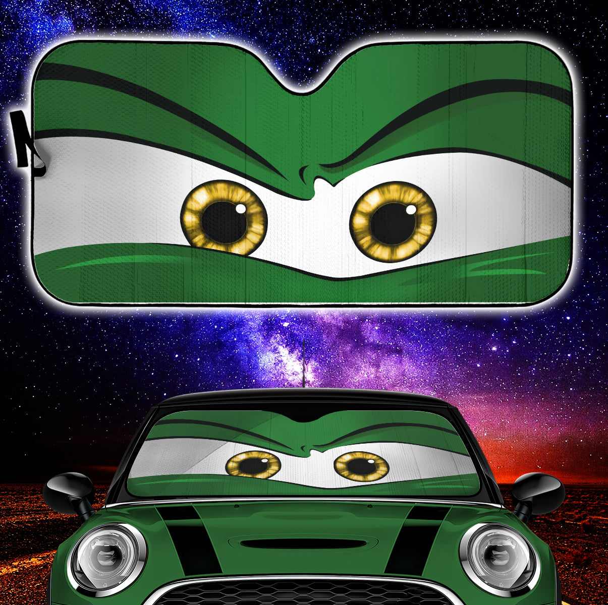 Green Angry Eyes 1 Car Auto Sun Shades Nearkii