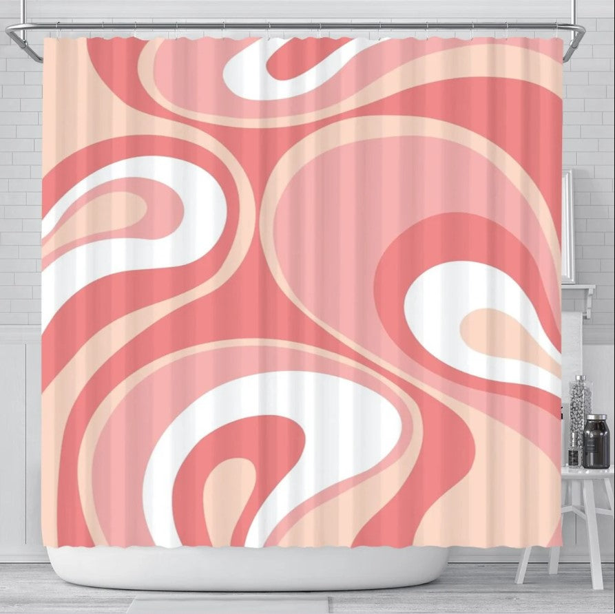 Pink Retro Abstract Wave Shower Curtain