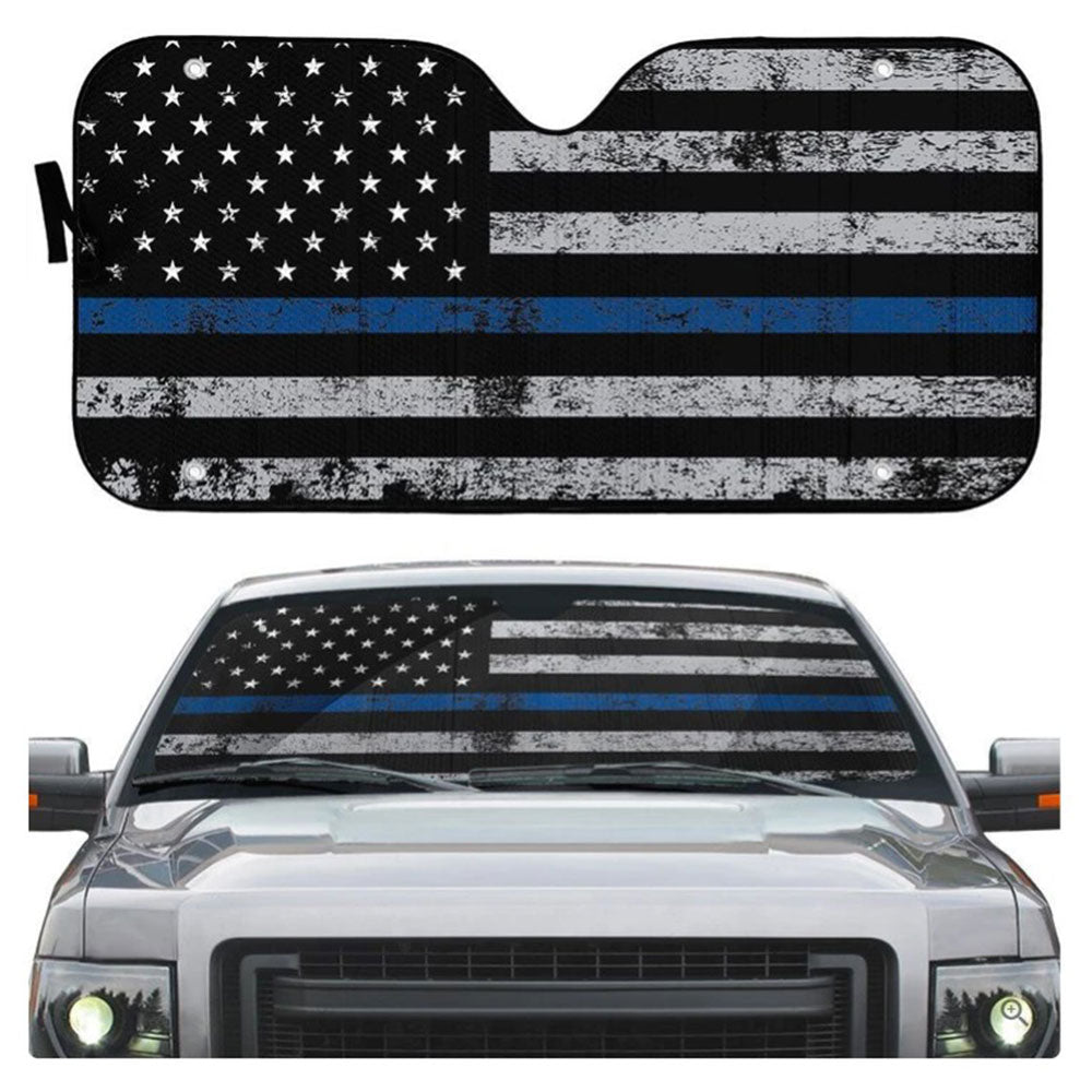 Blue Thin Line American Flag Car Auto Sun Shades Windshield Accessories Decor Gift Nearkii