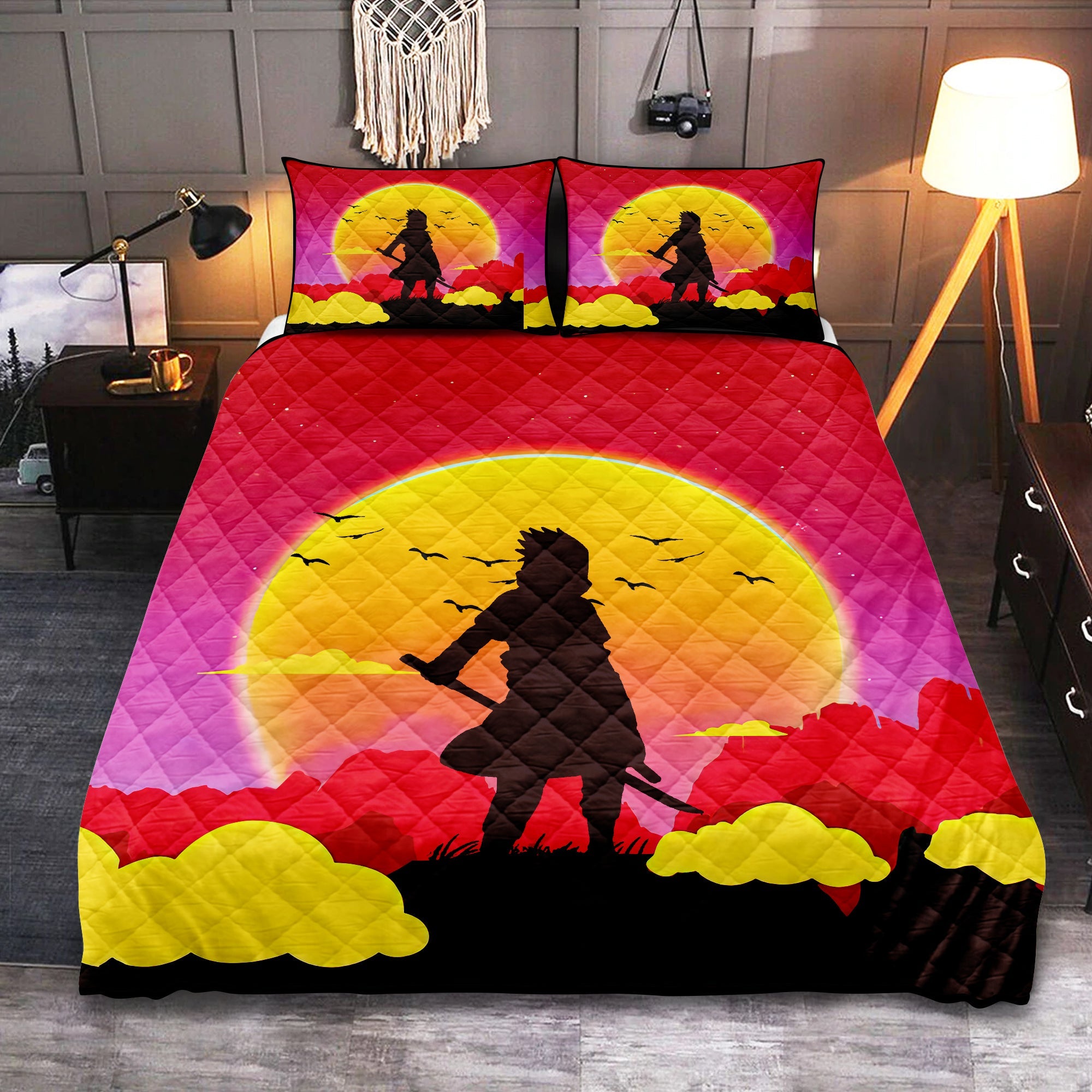 Uchiha Sasuke Naruto Anime Sunset Quilt Bed Sets Nearkii