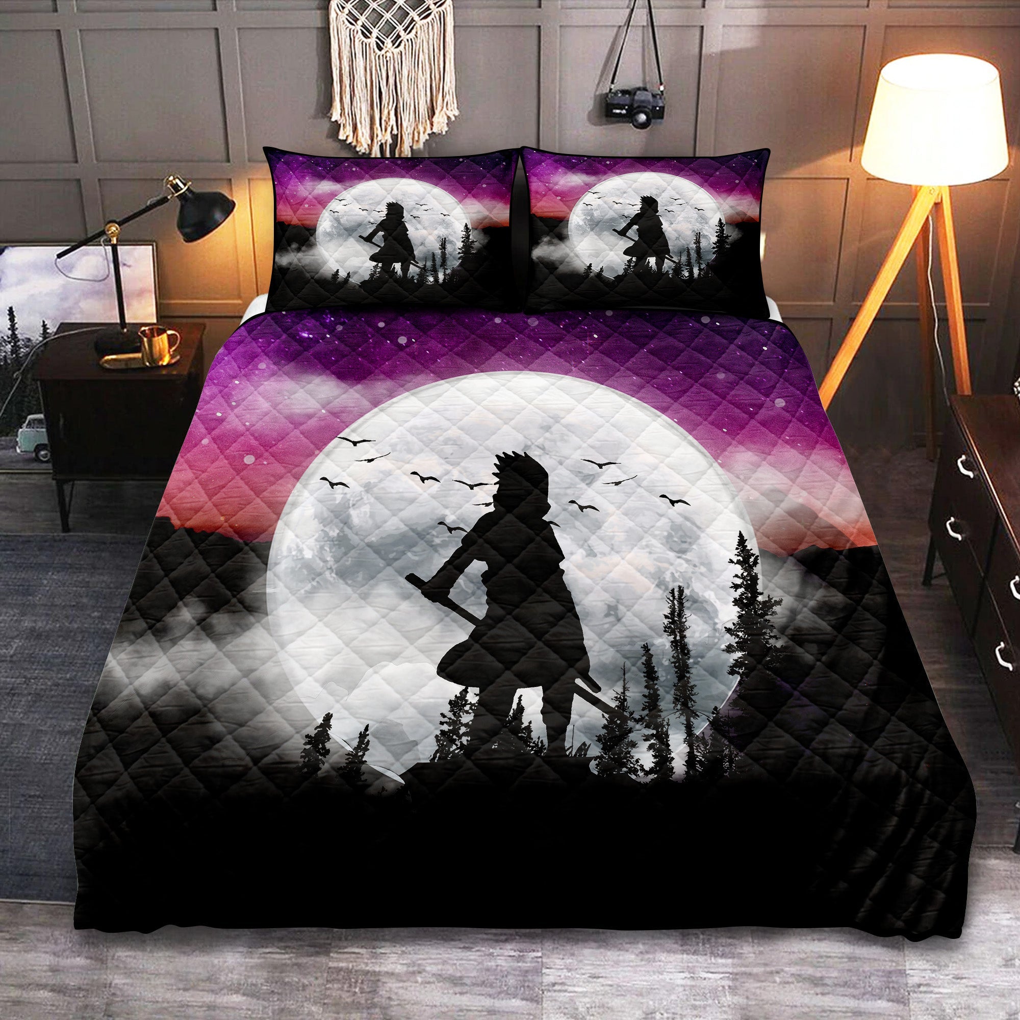 Uchiha Sasuke Naruto Anime Moon Night Galaxy Quilt Bed Sets Nearkii