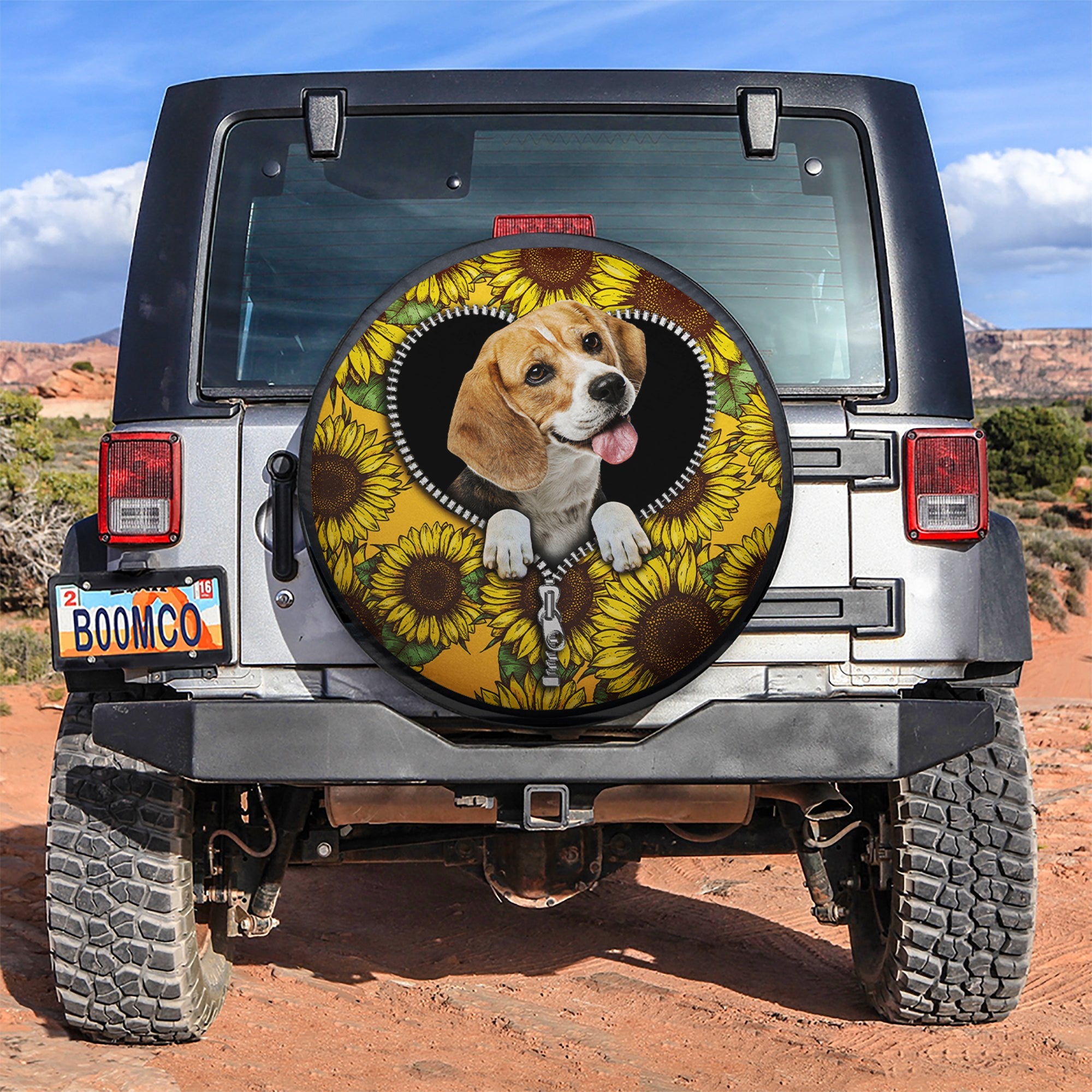 Lovely Sunflower Zipper Beagle Car Spare Tire Covers Gift For Campers Nearkii