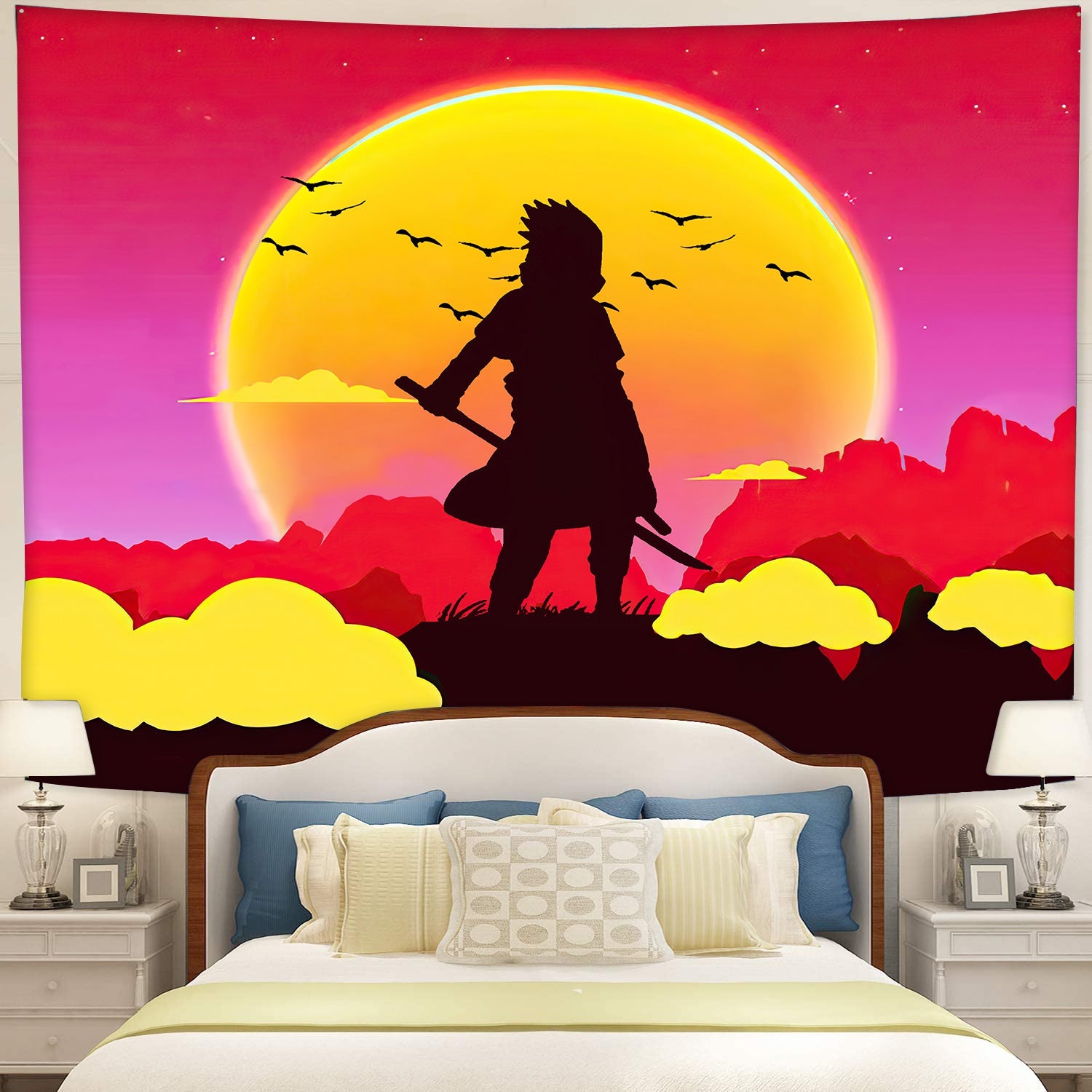 Uchiha Sasuke Naruto Anime Sunset Tapestry Room Decor Nearkii