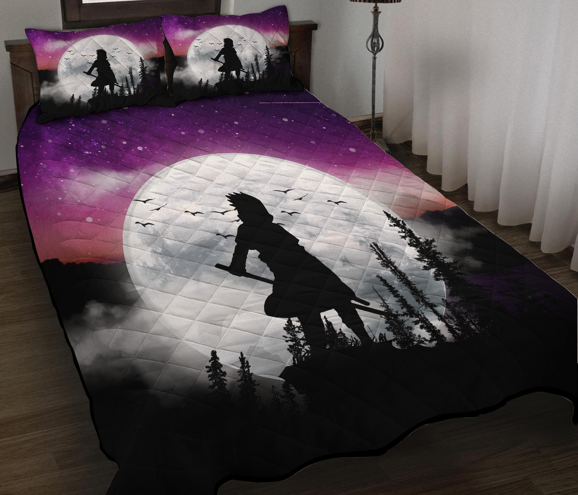 Uchiha Sasuke Naruto Anime Moon Night Galaxy Quilt Bed Sets Nearkii