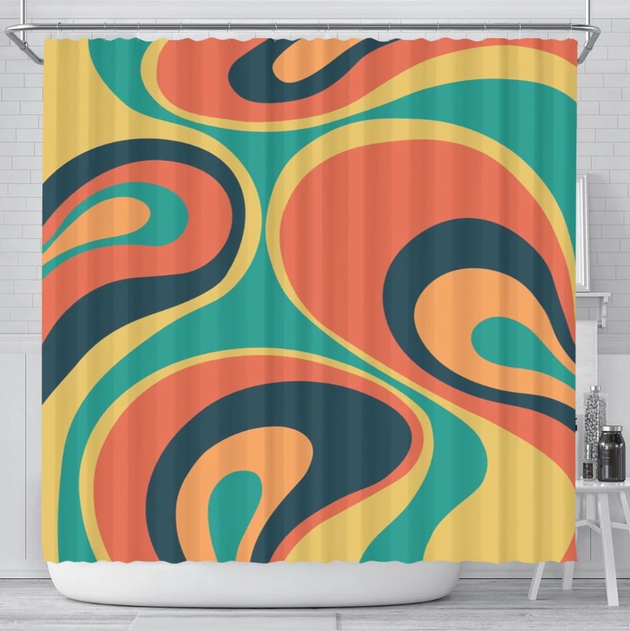 Retro Abstract Wave Shower Curtain