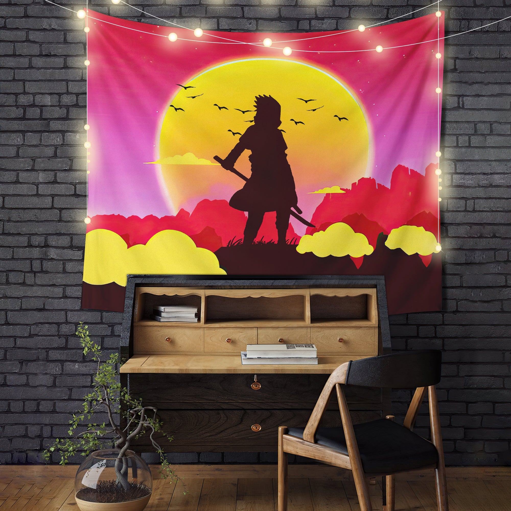 Uchiha Sasuke Naruto Anime Sunset Tapestry Room Decor Nearkii