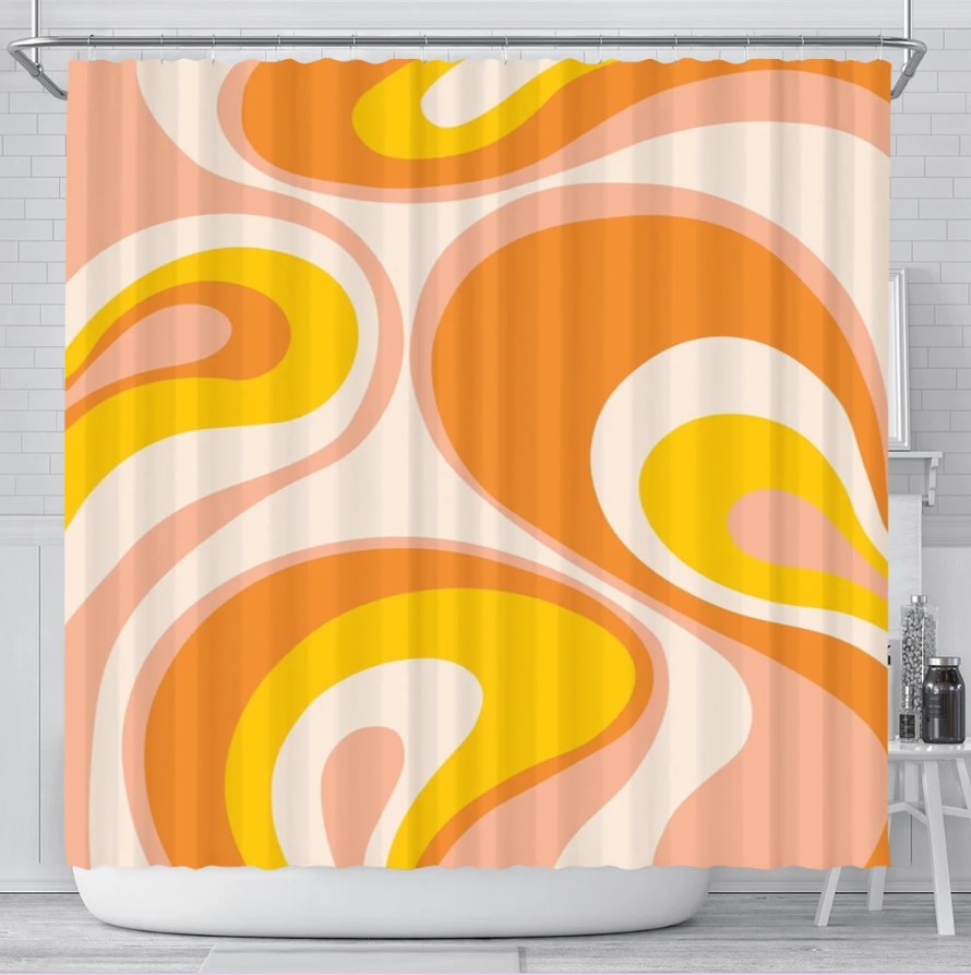 Orange Retro Abstract Wave Shower Curtain