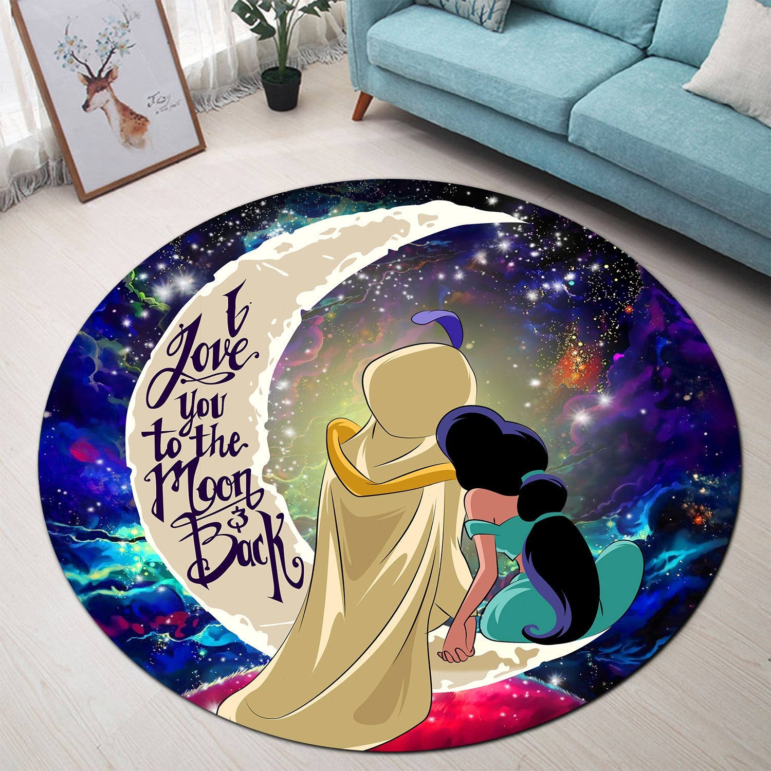 Aladin Couple Love You To The Moon Galaxy Round Carpet Rug Bedroom Livingroom Home Decor Nearkii