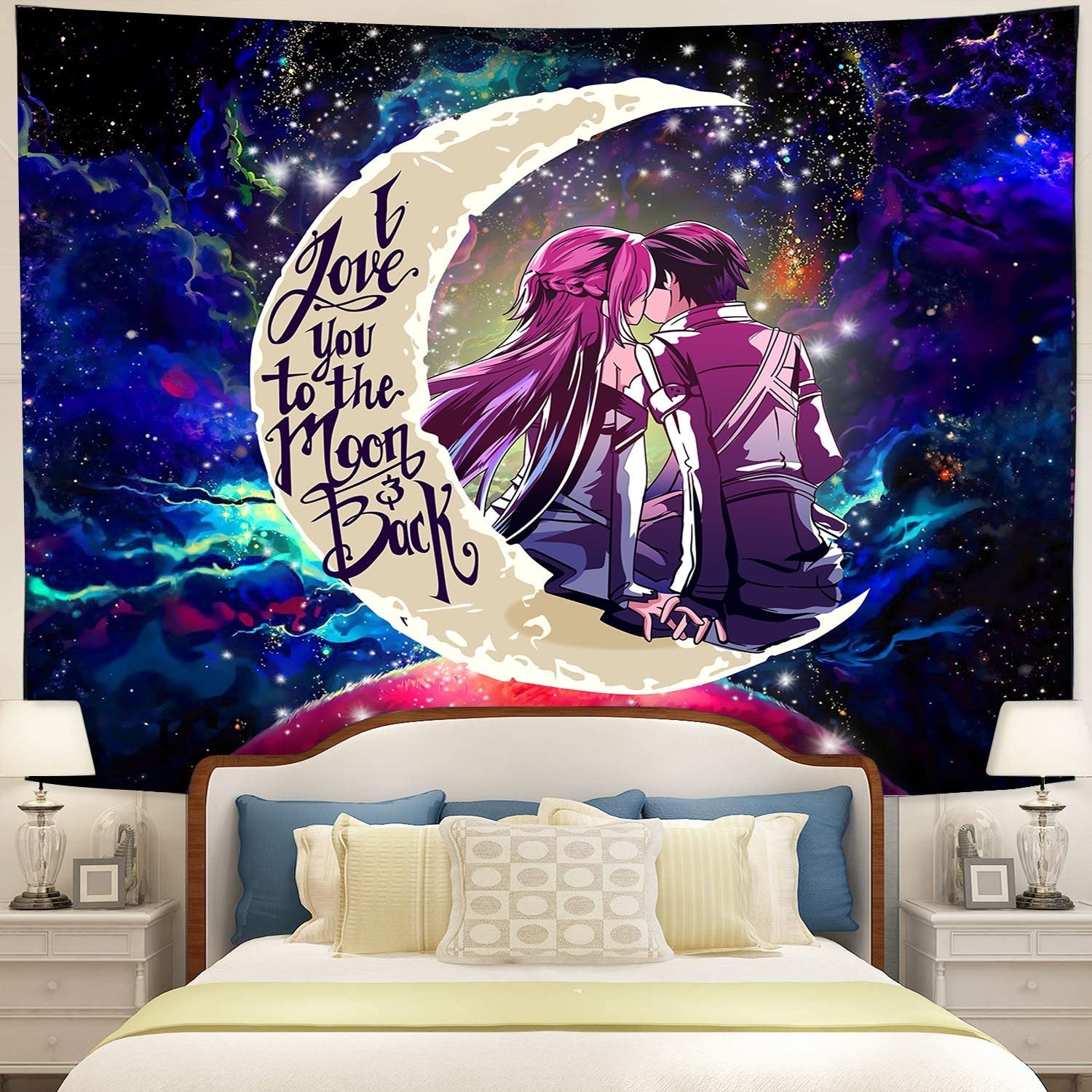 SAO Sword Art Online Asuna Kirito Anime Moon And Back Tapestry Room Decor Nearkii