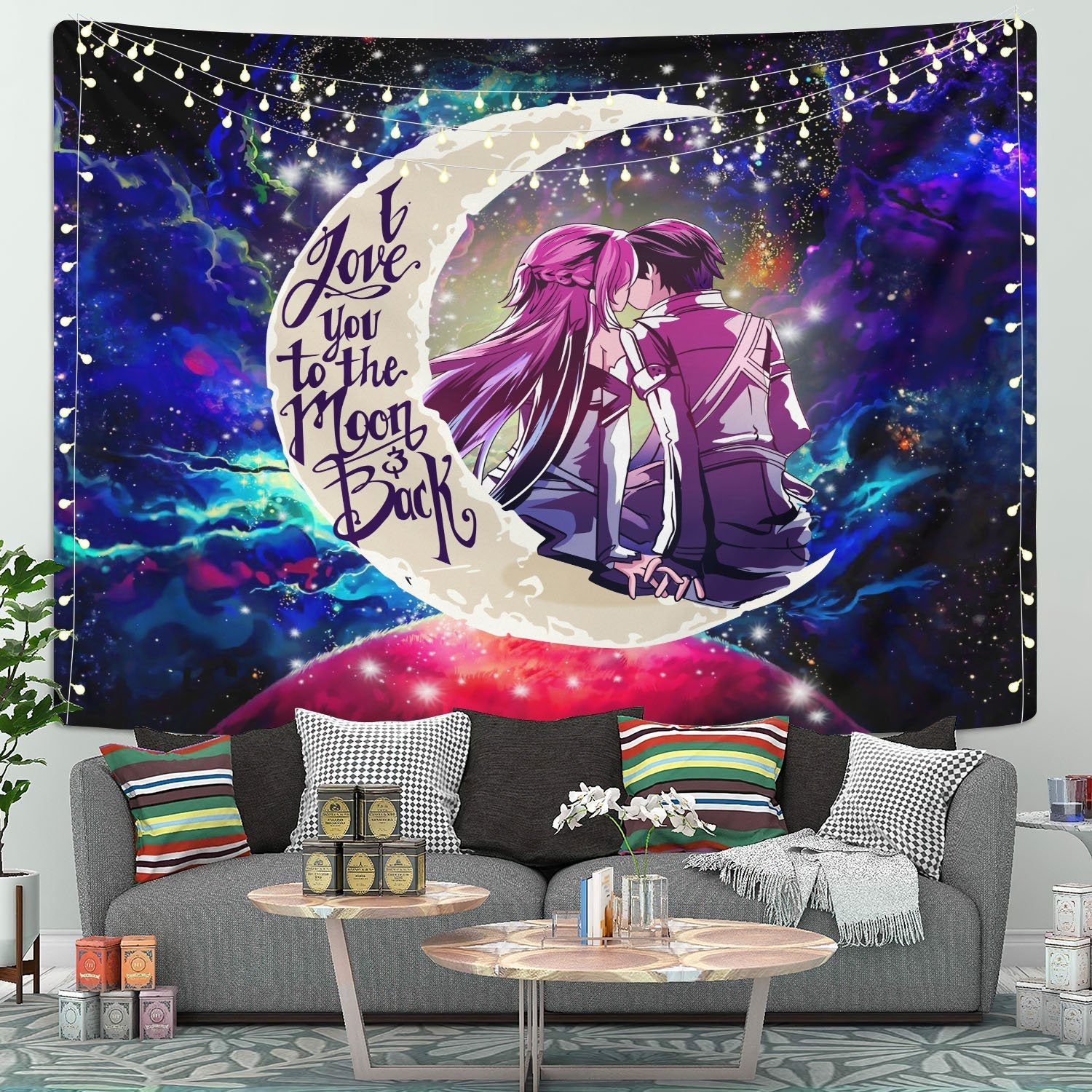 SAO Sword Art Online Asuna Kirito Anime Moon And Back Tapestry Room Decor Nearkii