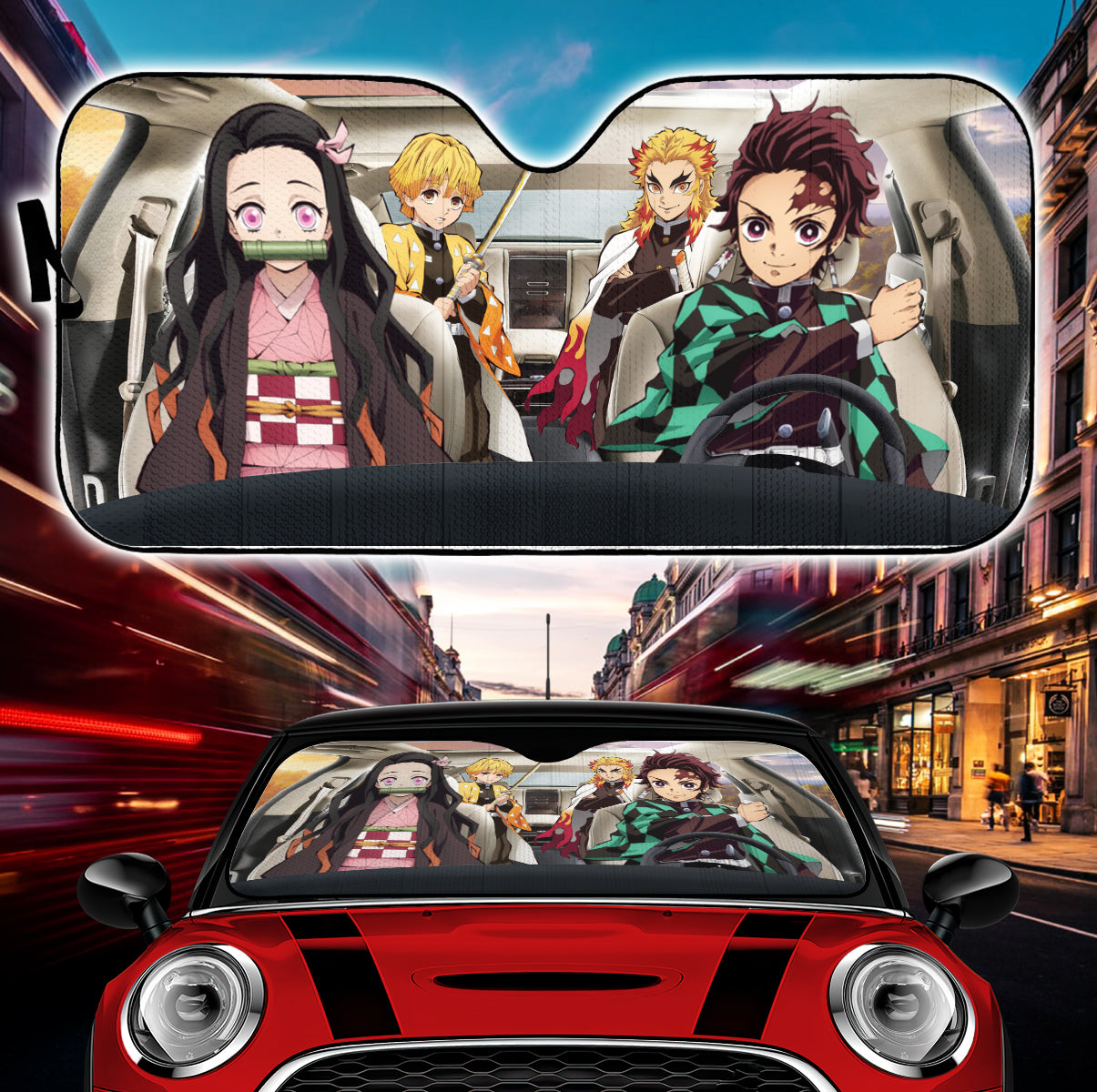 Anime Demon Slayer Team Funny Car Auto Sun Shades Windshield Accessories Decor Gift Nearkii