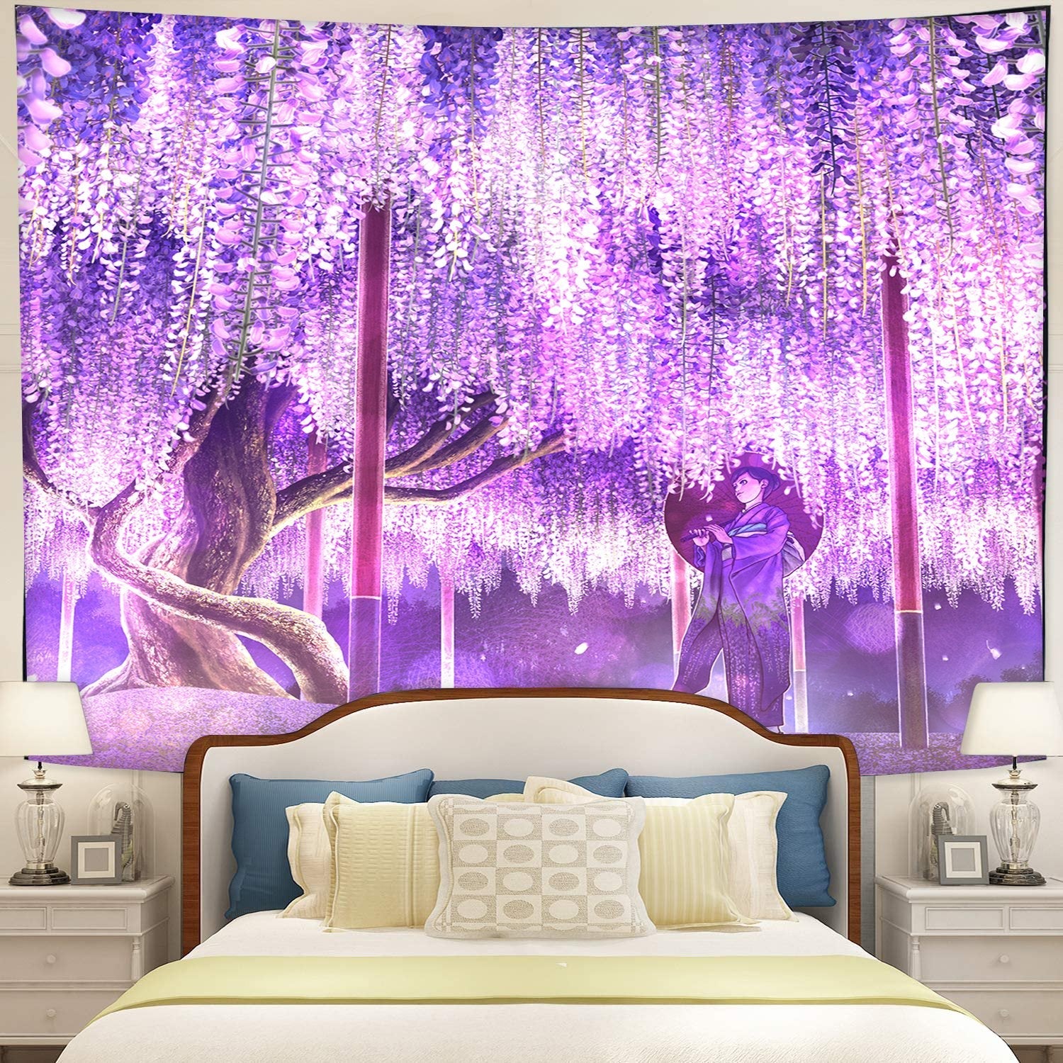 Anime Girl under blossom tree Tapestry Room Decor Nearkii