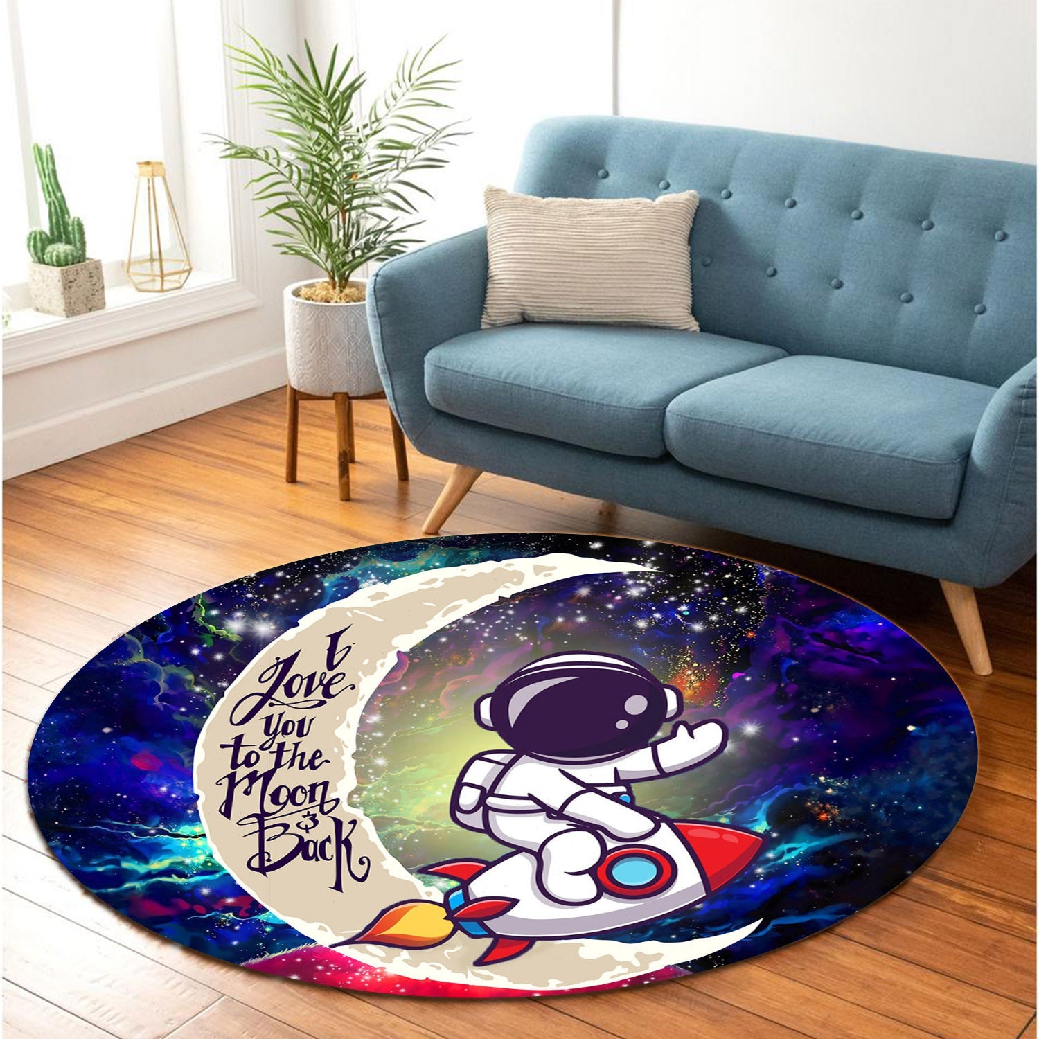 Astronaut Chibi Love You To The Moon Galaxy Round Carpet Rug Bedroom Livingroom Home Decor Nearkii