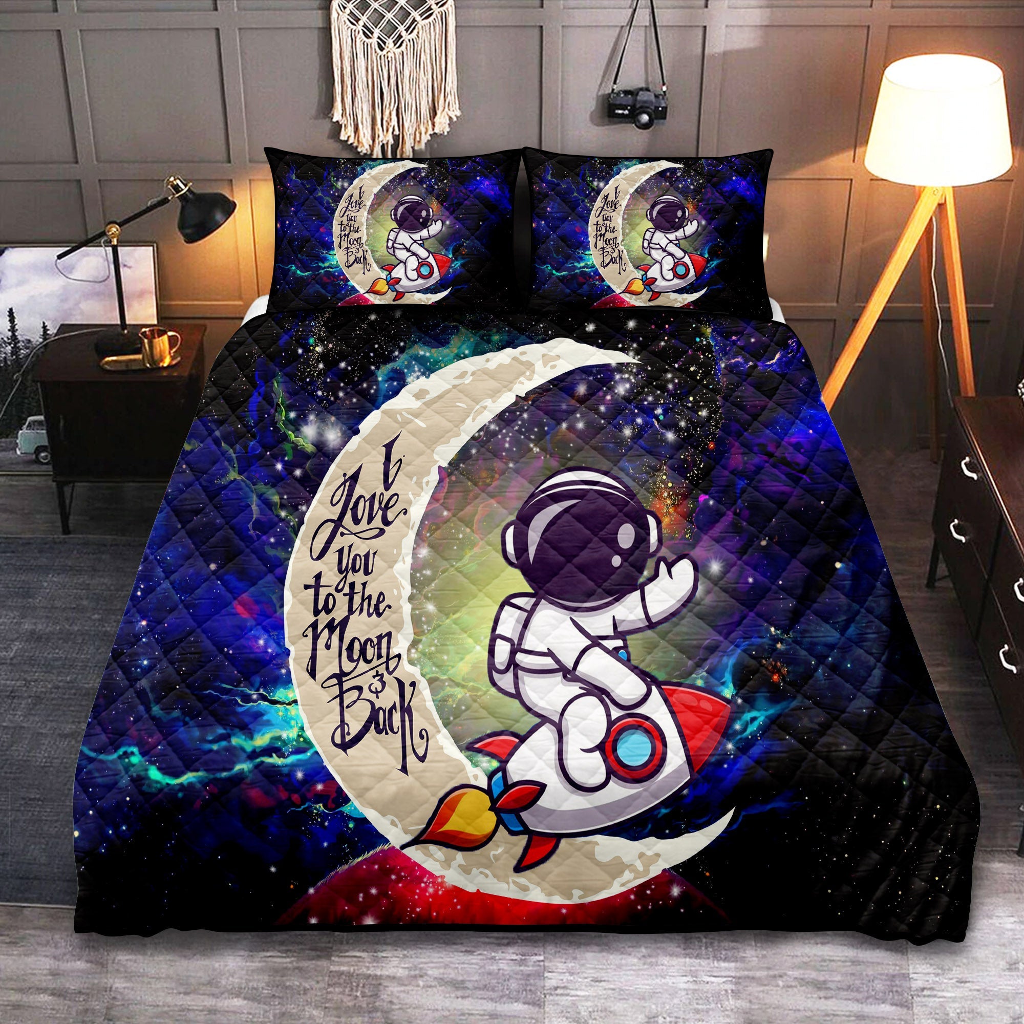 Astronaut Chibi Love You To The Moon Galaxy Quilt Bed Sets Nearkii