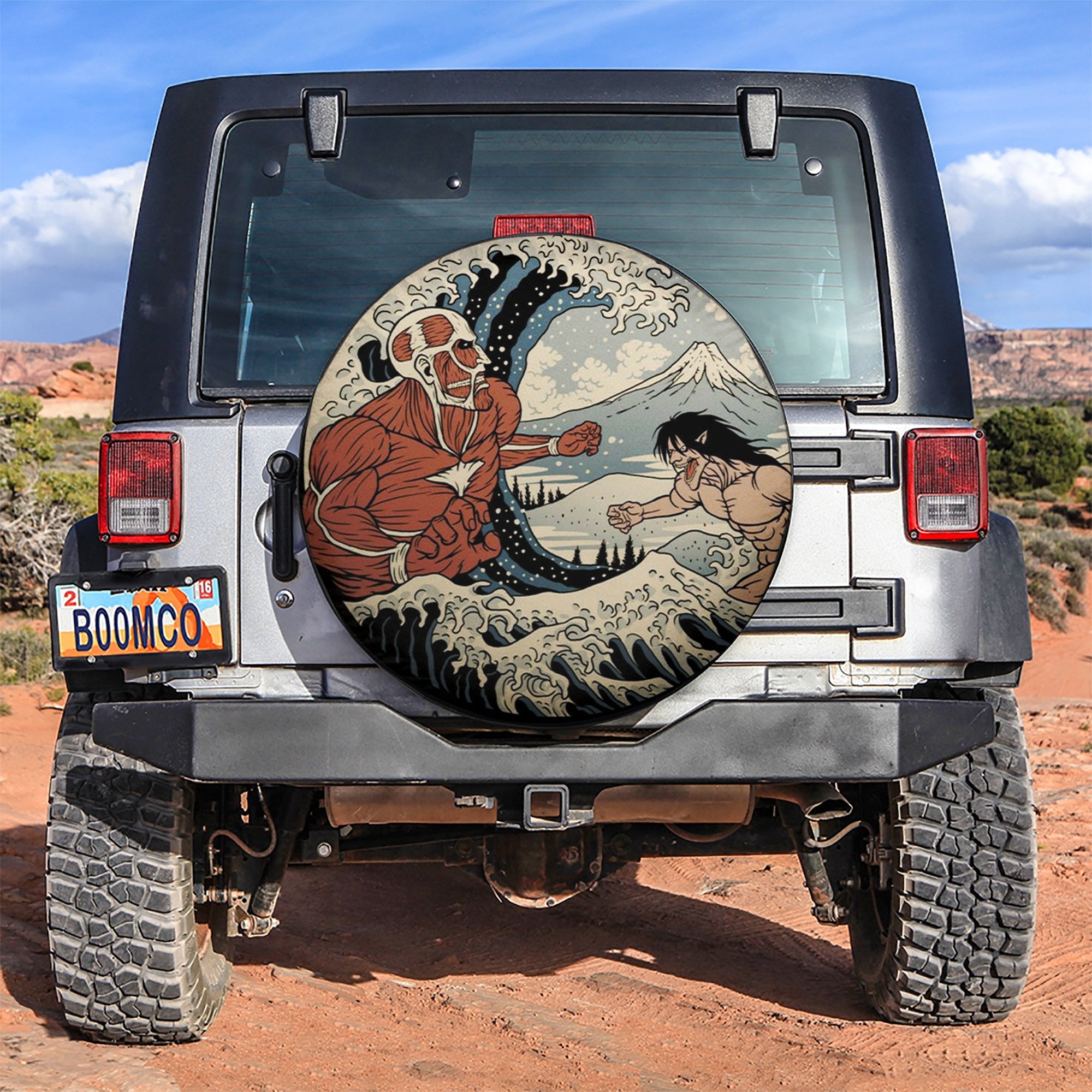 Attack On Titan The Great Wave Car Spare Tire Covers Gift For Campers Nearkii