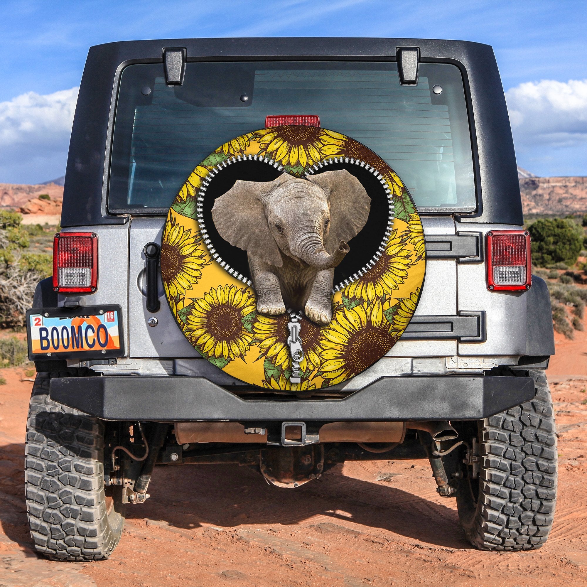 Baby Elephant Sunflower Zipper Car Spare Tire Covers Gift For Campers Nearkii