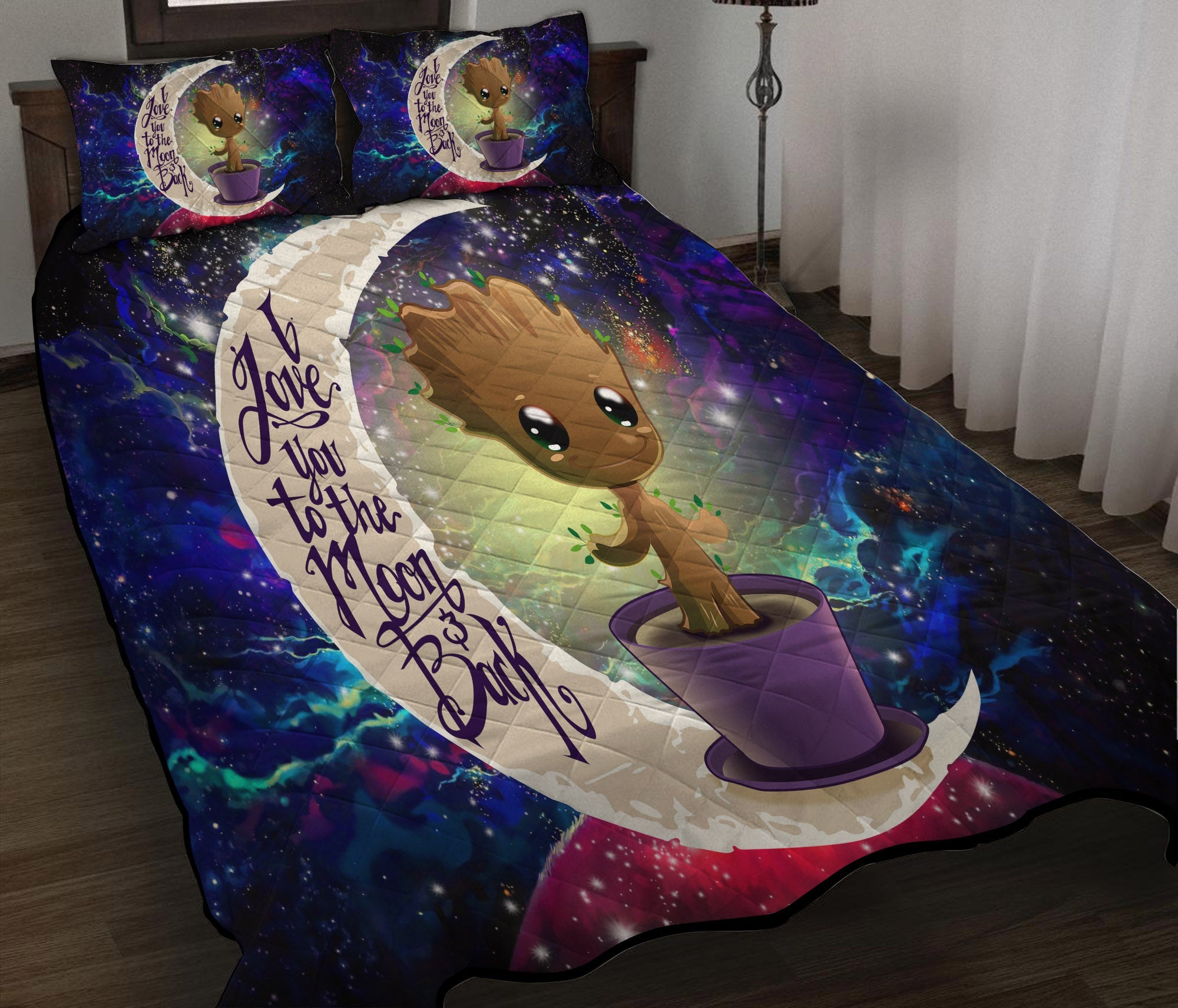 Baby Groot Love You To The Moon Galaxy Quilt Bed Sets Nearkii