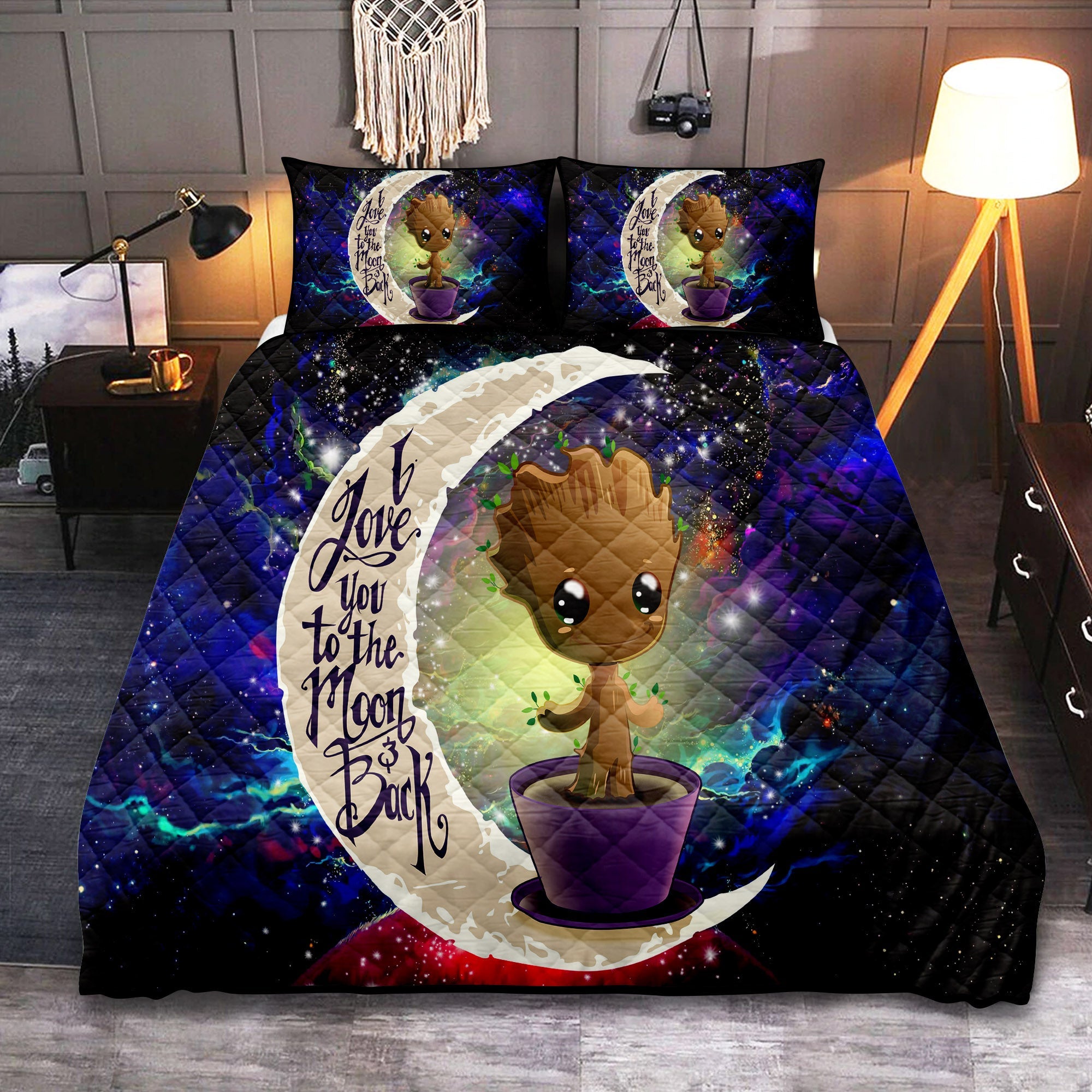 Baby Groot Love You To The Moon Galaxy Quilt Bed Sets Nearkii