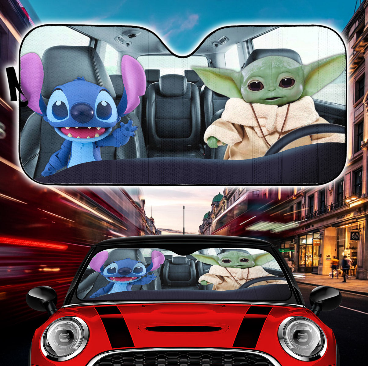 Baby Yoda And Stich Car Auto Sunshades Nearkii