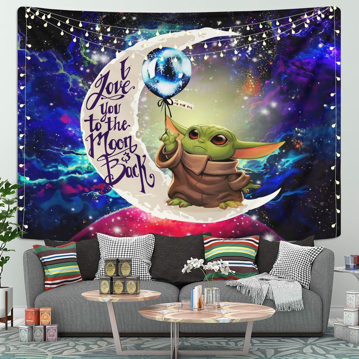 Baby Yoda Moon And Back Tapestry Room Decor Nearkii