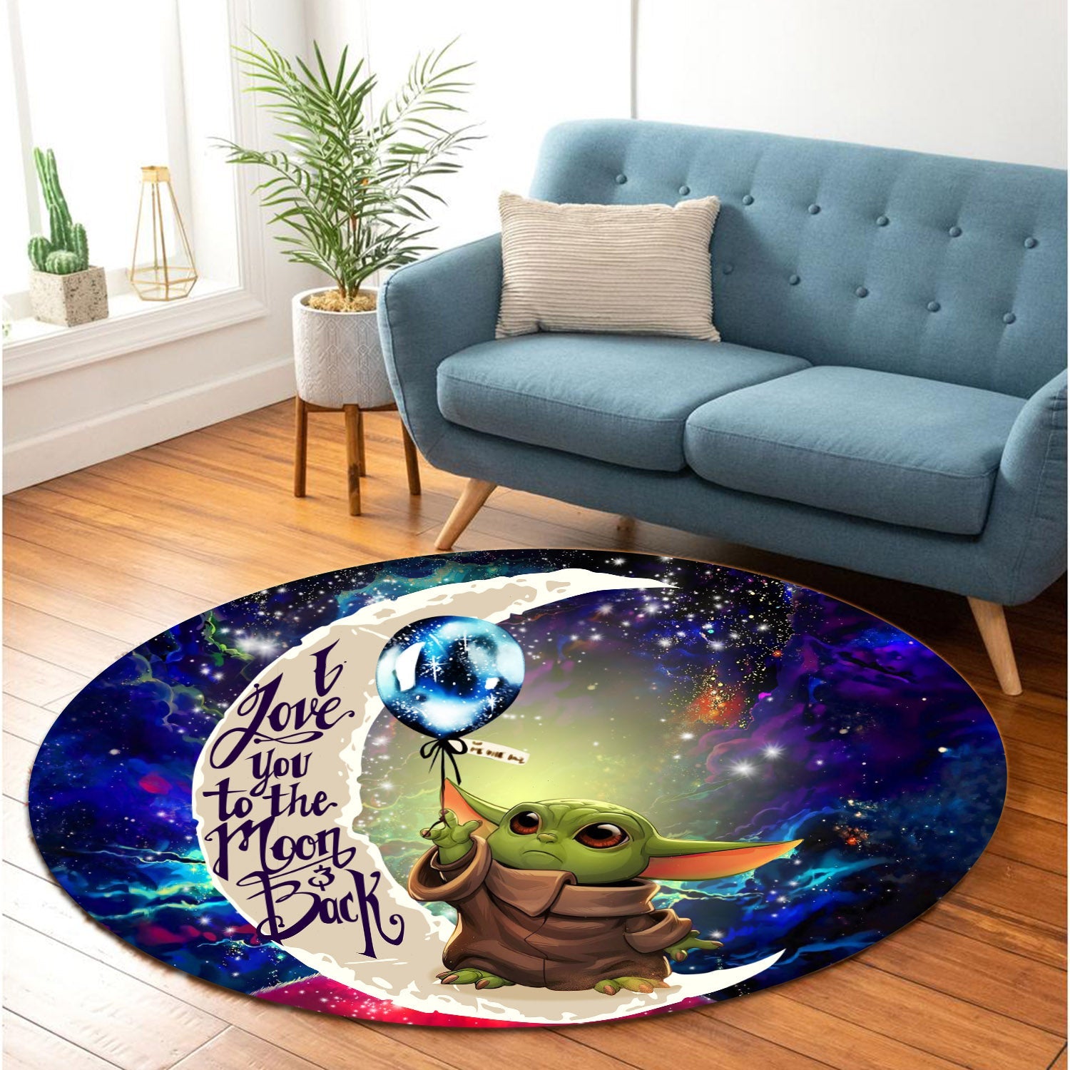 Baby Yoda Love You To The Moon Galaxy Round Carpet Rug Bedroom Livingroom Home Decor Nearkii