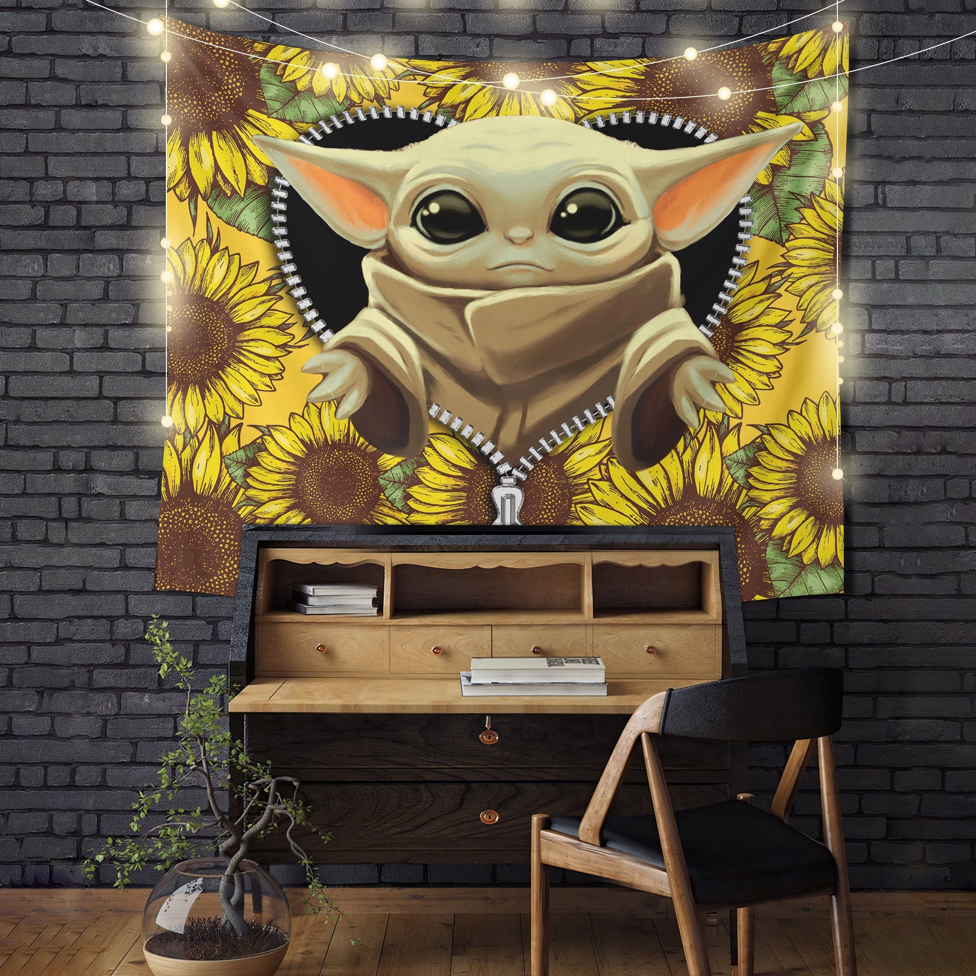 Baby Yoda Sunflower Zipper Tapestry Room Decor Nearkii