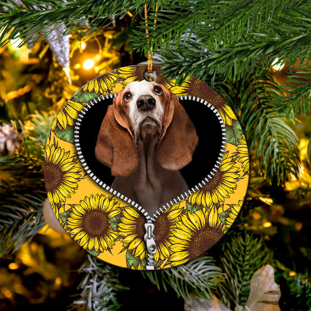 Basset Hound Sunflower Zipper Mica Circle Ornament Perfect Gift For Holiday Nearkii