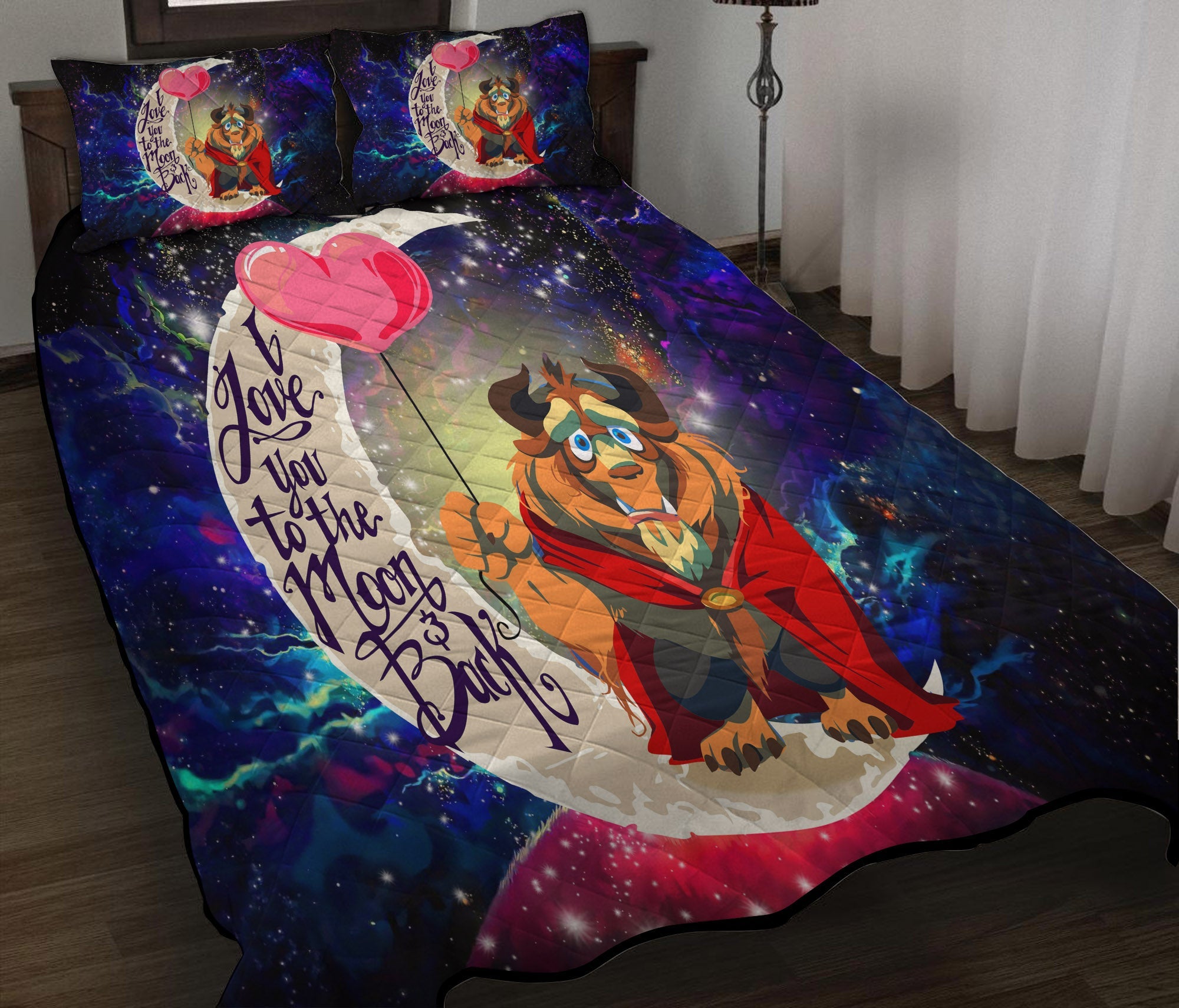 Beauty And The Beast Love You To The Moon Galaxy Quilt Bed Sets Nearkii