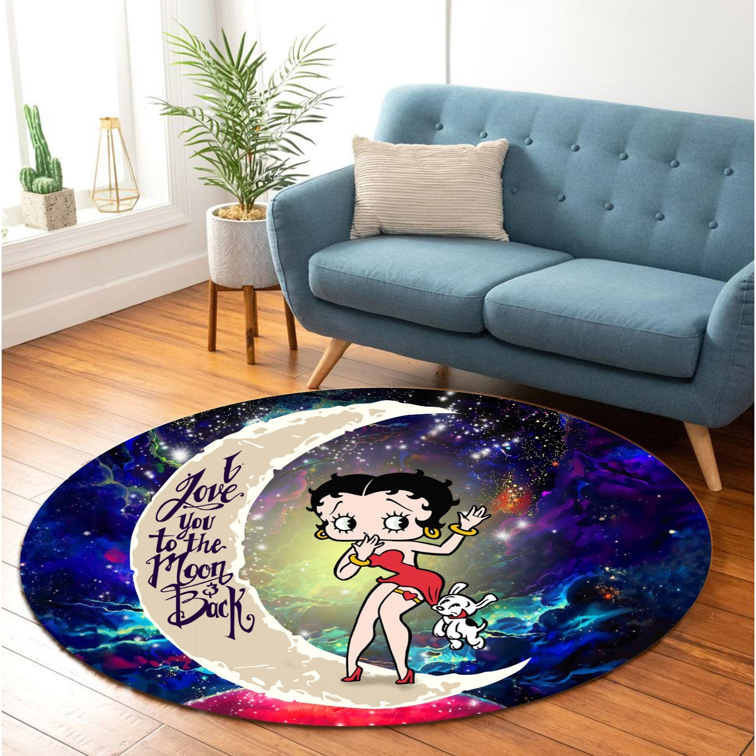 Betty Boop Love You To The Moon Galaxy Round Carpet Rug Bedroom Livingroom Home Decor Nearkii