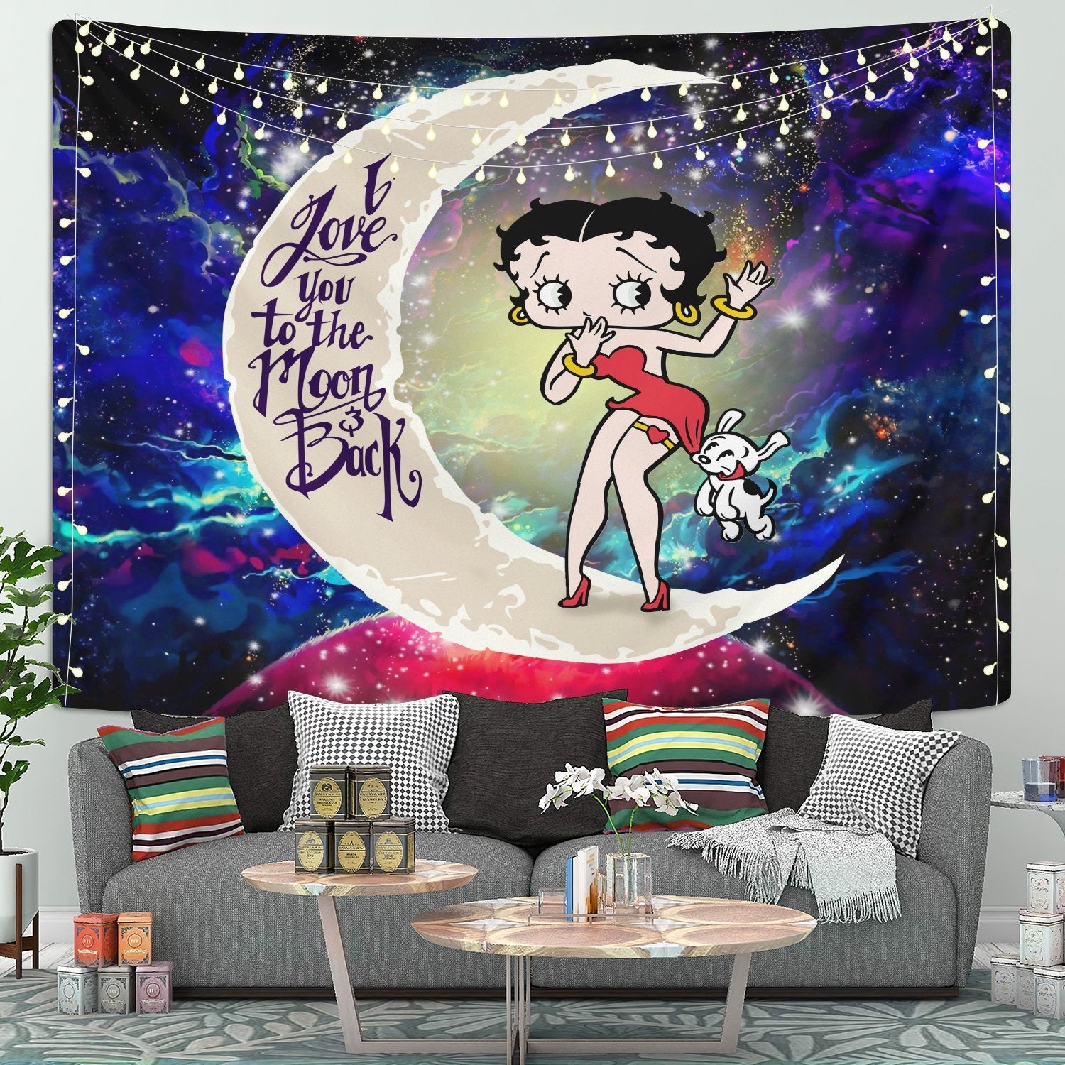 Betty Boop Moon And Back Galaxy Tapestry Room Decor Nearkii