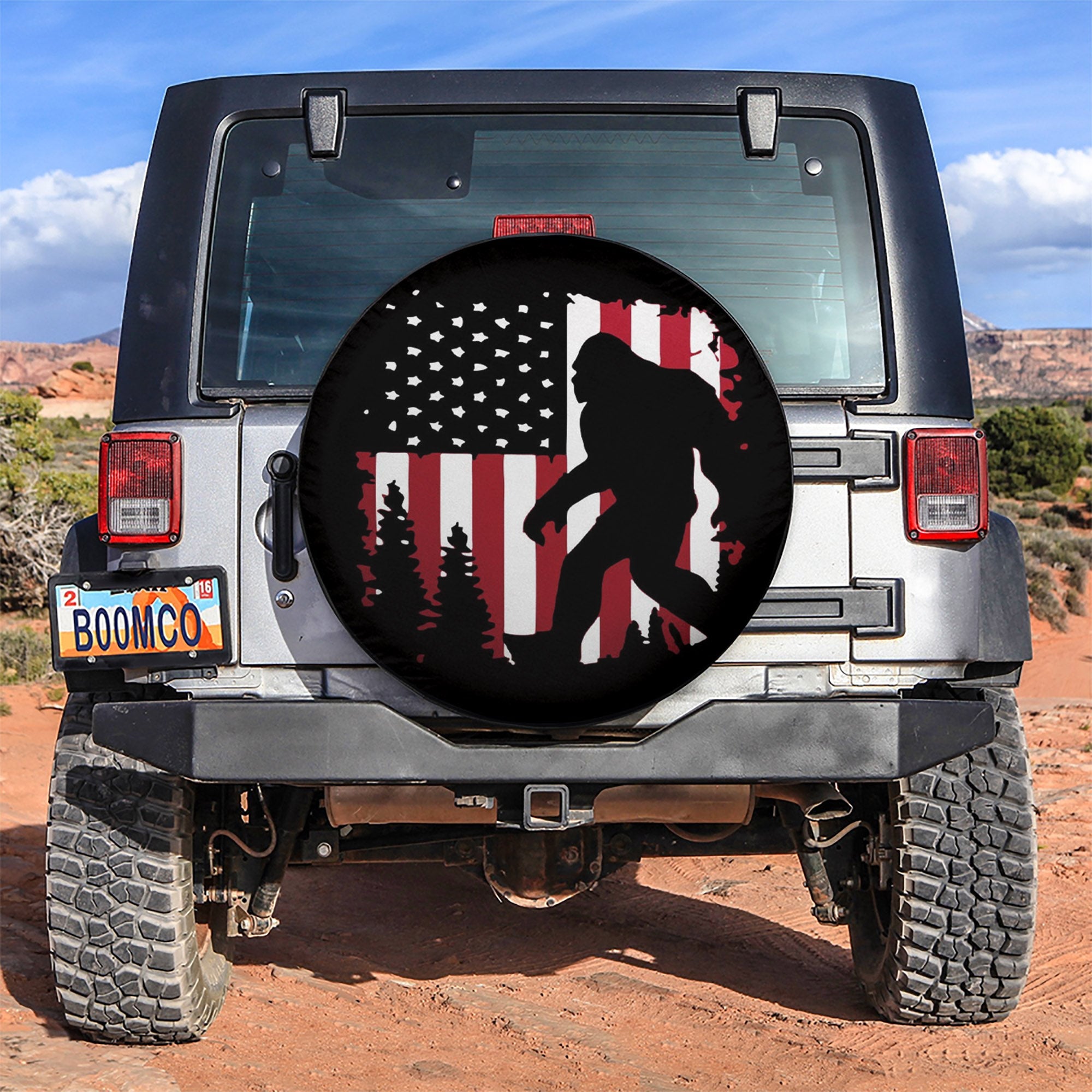 Bigfoot USA Flag Car Spare Tire Covers Gift For Campers Nearkii