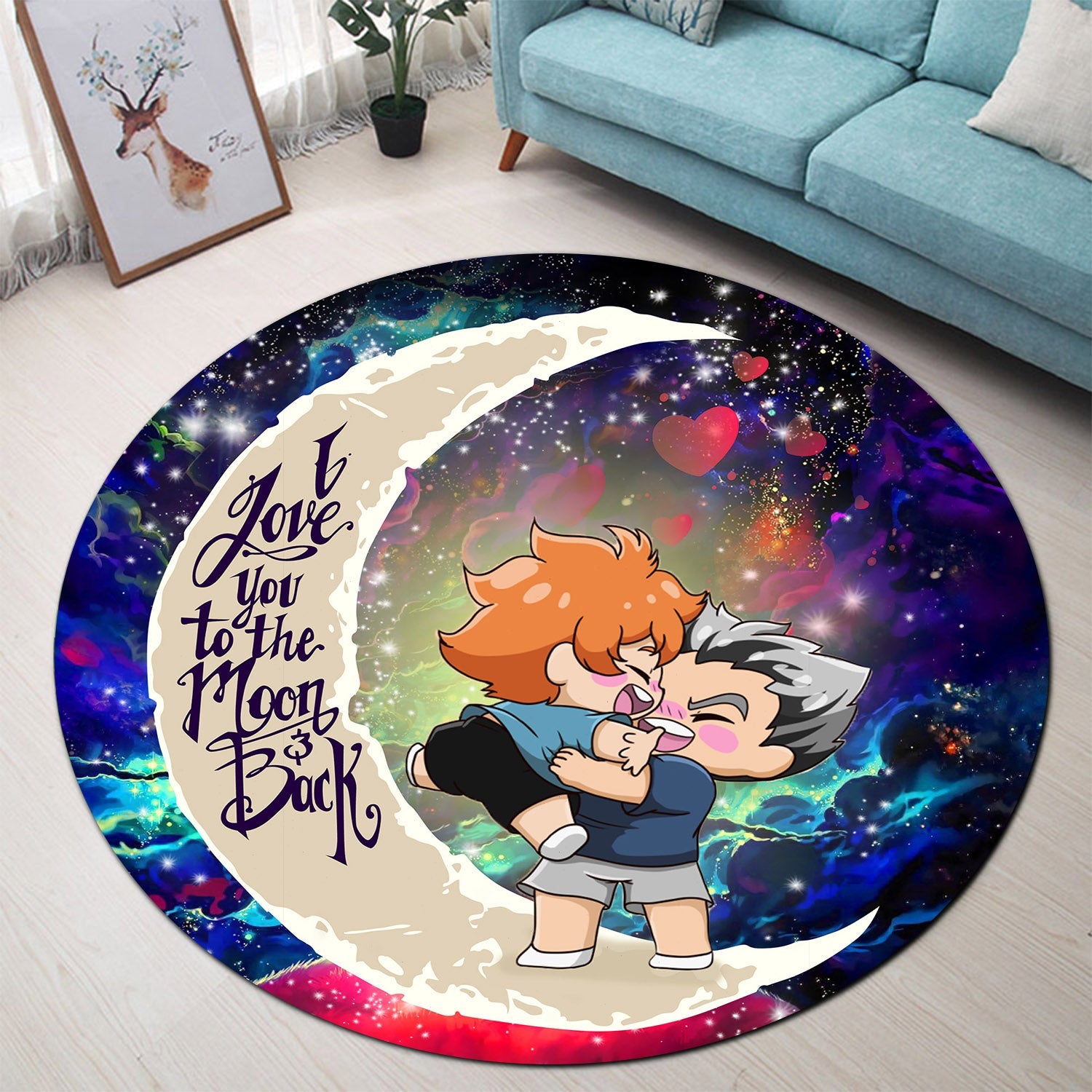 Bokuhina Love You To The Moon Galaxy Round Carpet Rug Bedroom Livingroom Home Decor Nearkii