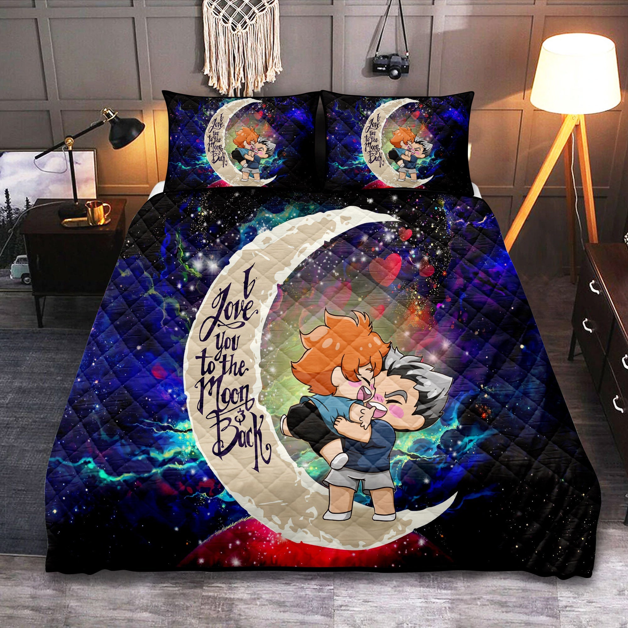 Bokuhina Love You To The Moon Galaxy Quilt Bed Sets Nearkii