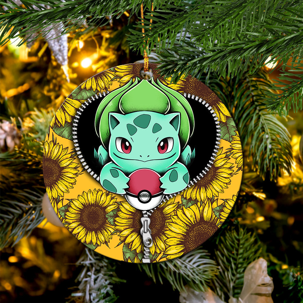 Bulbasaur Pokemon Sunflower Zipper Mica Circle Ornament Perfect Gift For Holiday Nearkii