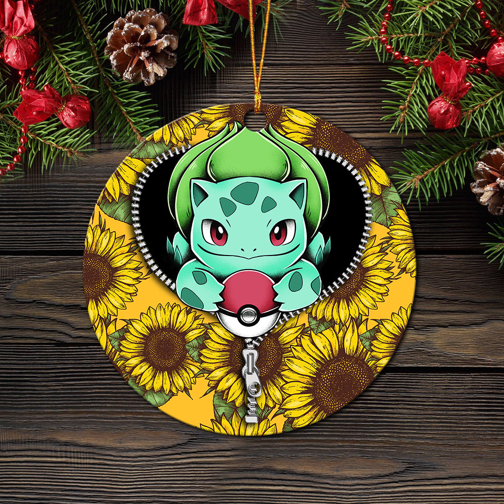 Bulbasaur Pokemon Sunflower Zipper Mica Circle Ornament Perfect Gift For Holiday Nearkii