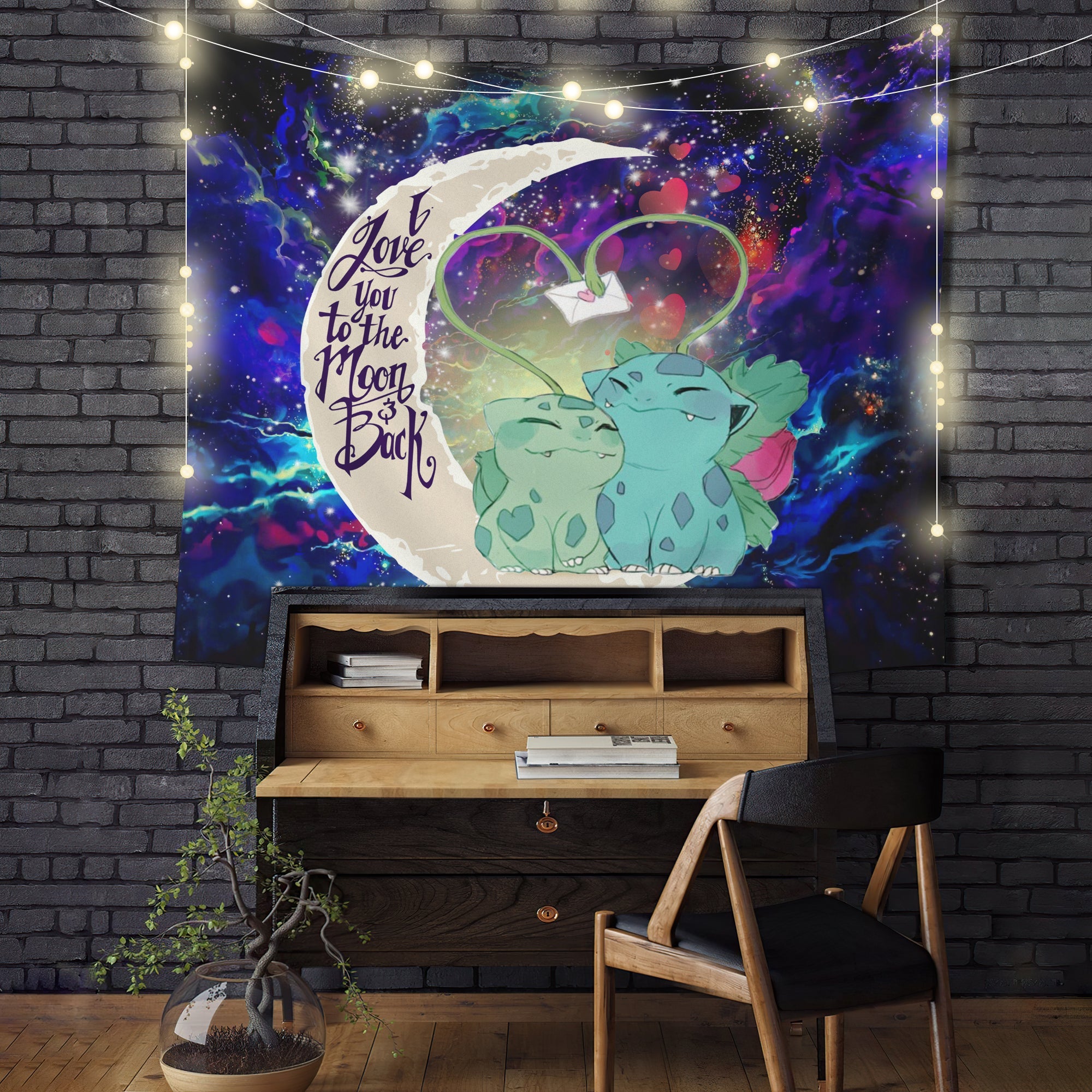 Bulbasaur Couple Pokemon Love You To The Moon Galaxy Tapestry Room Decor Nearkii