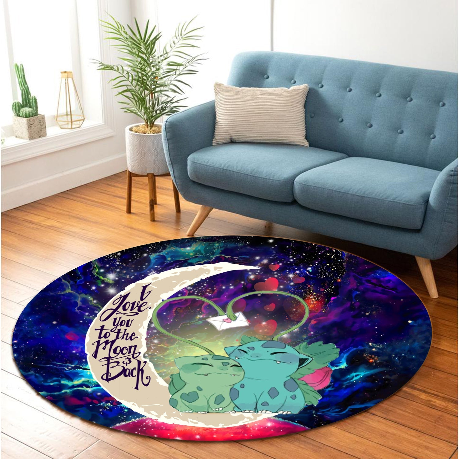 Bulbasaur Couple Pokemon Love You To The Moon Galaxy Round Carpet Rug Bedroom Livingroom Home Decor Nearkii