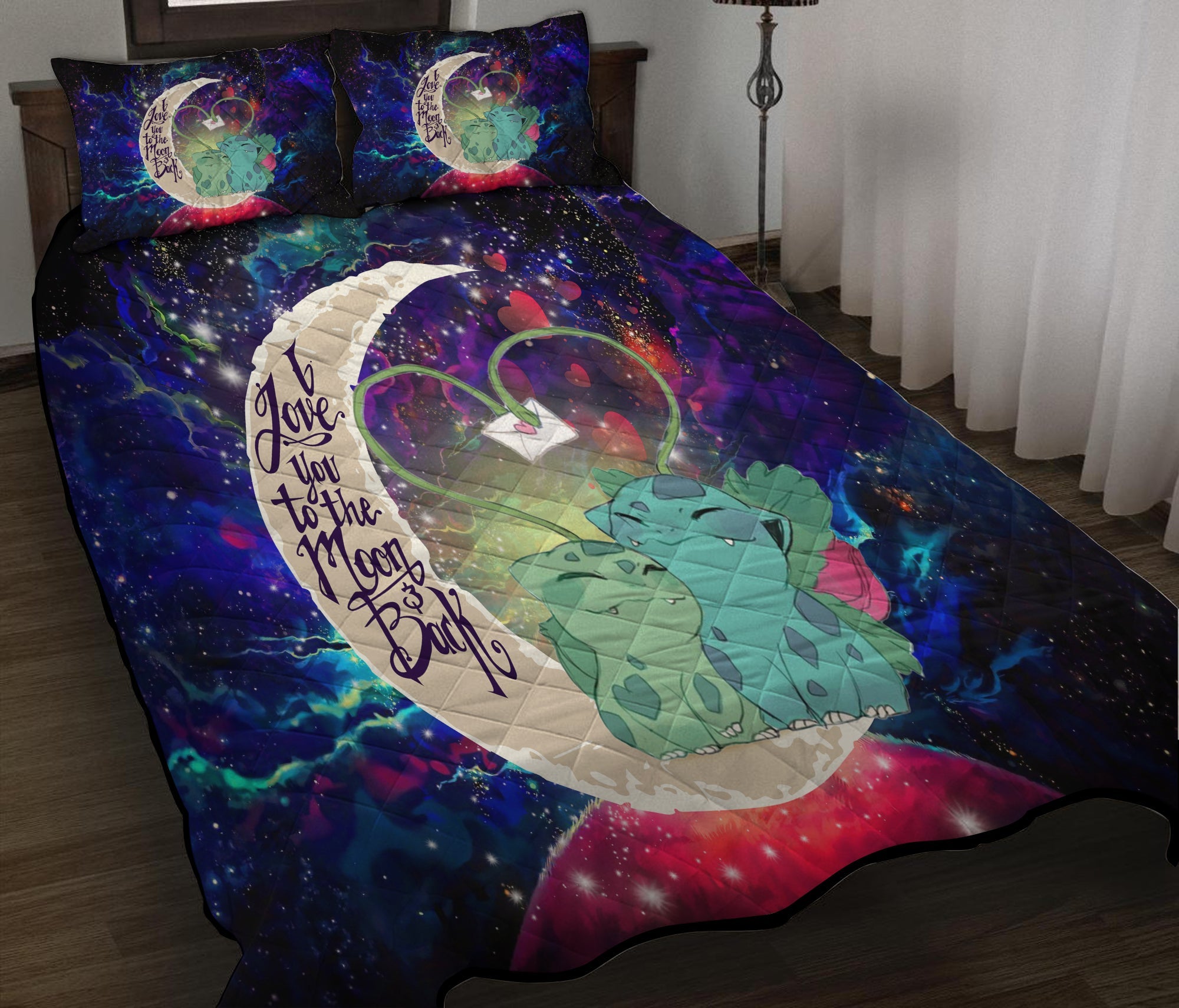 Bulbasaur Couple Pokemon Love You To The Moon Galaxy Quilt Bed Sets Nearkii