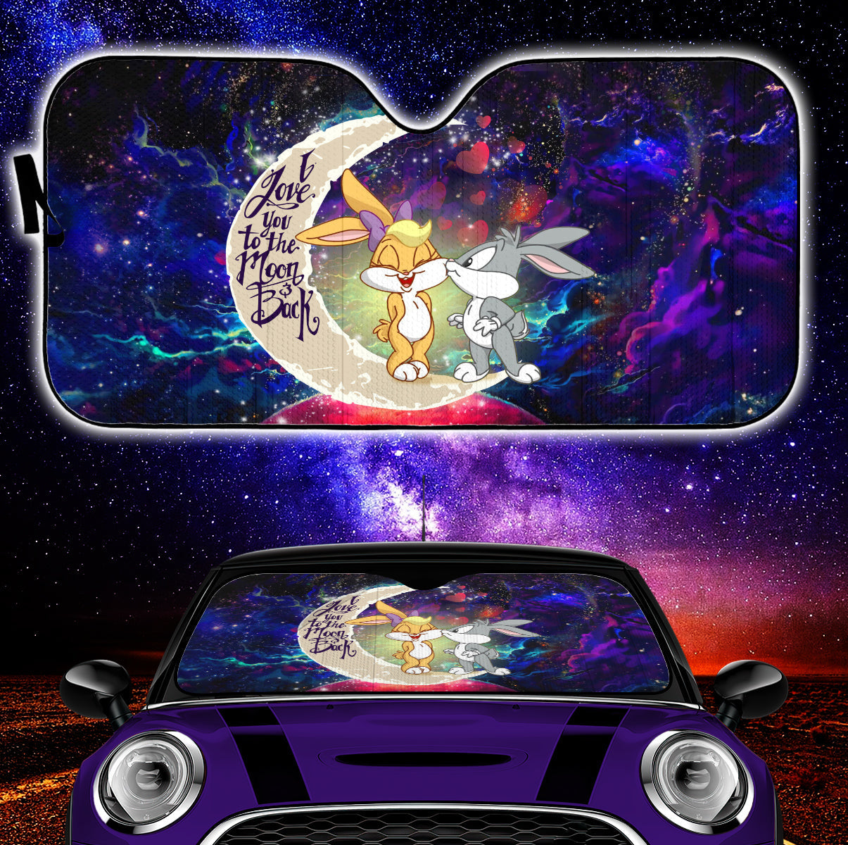 Bunny Couple Love You To The Moon Galaxy Car Auto Sunshades Nearkii