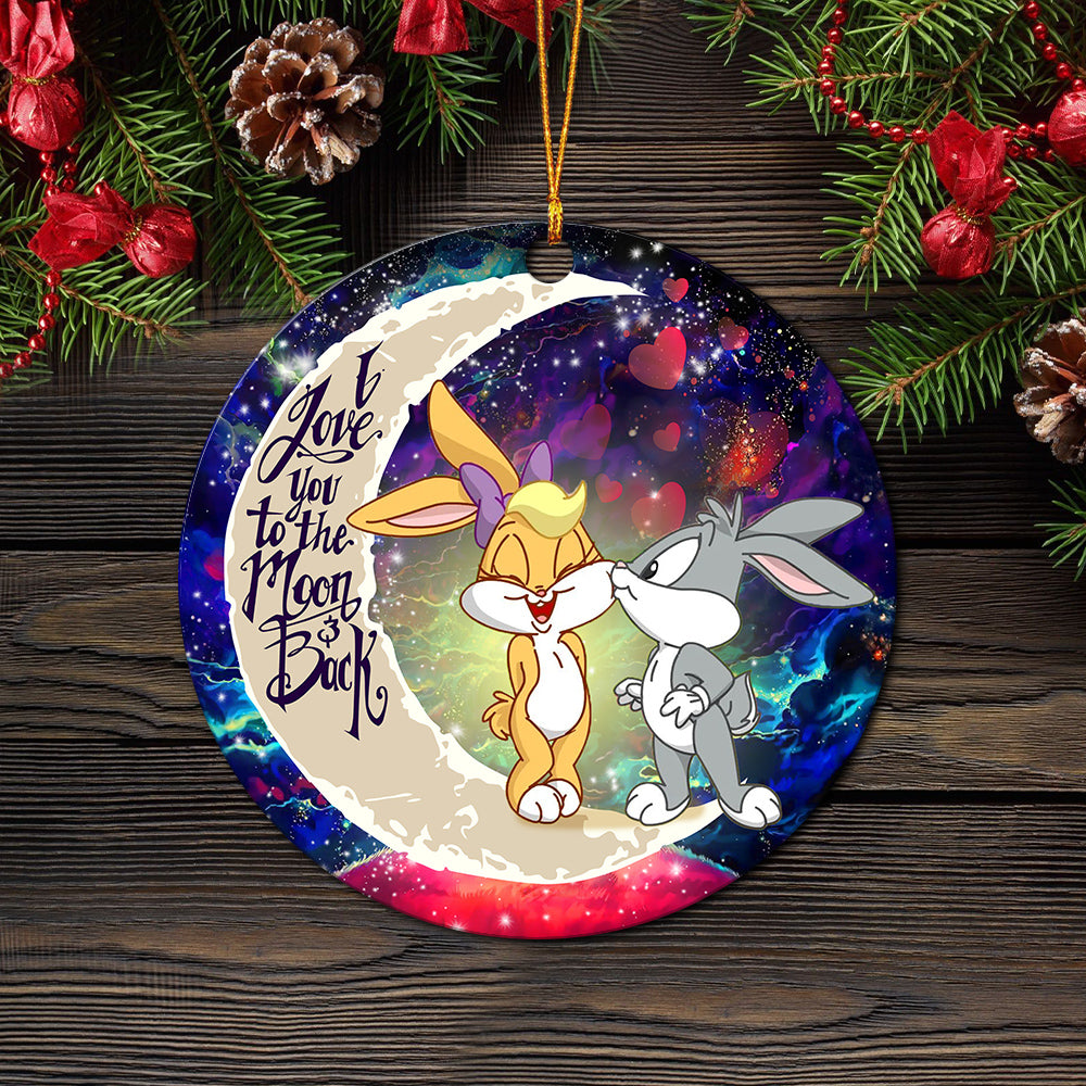 Bunny Couple Love You To The Moon Galaxy Mica Circle Ornament Perfect Gift For Holiday Nearkii