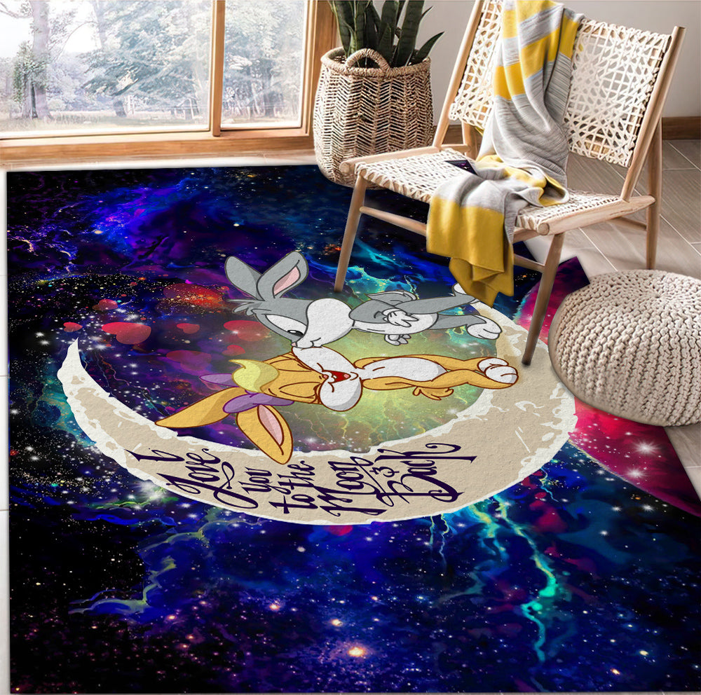 Bunny Couple Love You To The Moon Galaxy Rug Carpet Rug Home Room Decor Nearkii