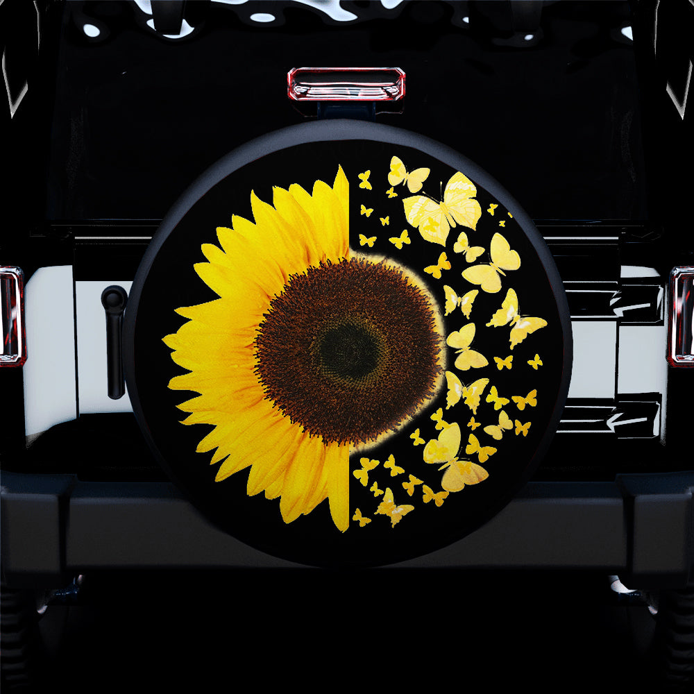 Sunflower Butterflies Car Spare Tire Cover Gift For Campers Nearkii