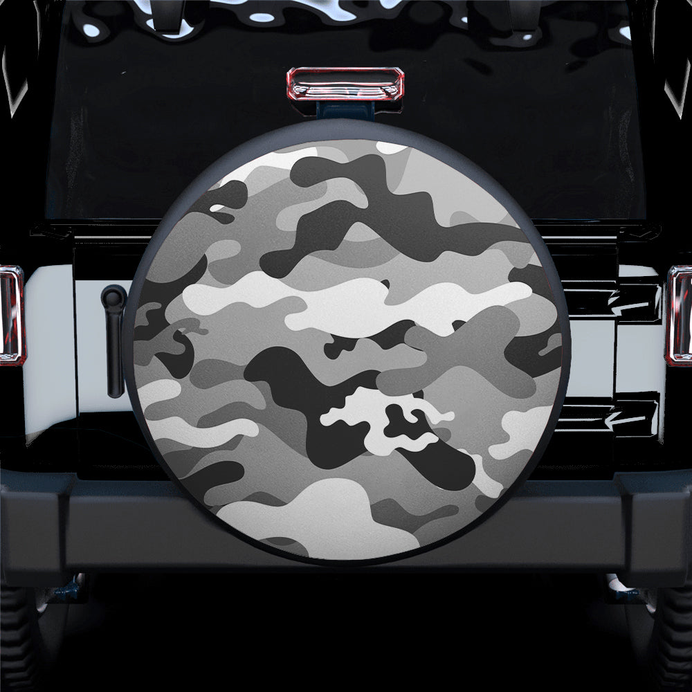 Camo Bright Black And White Print Texture Car Spare Tire Covers Gift For Campers Nearkii