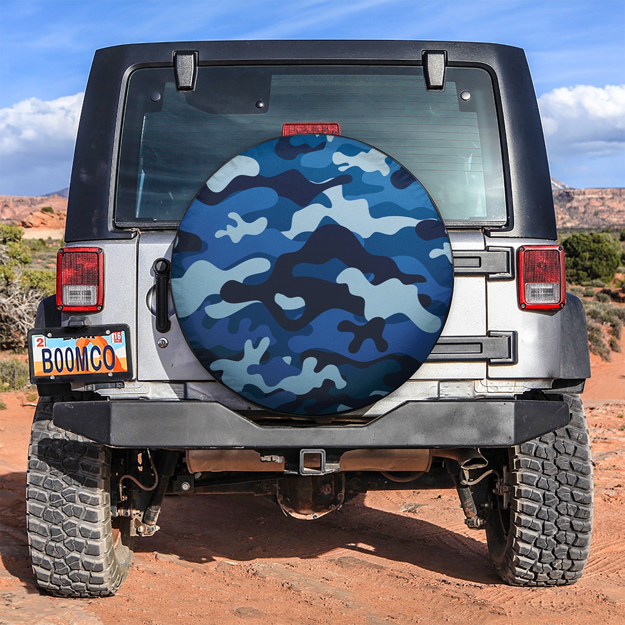 Camo Bright Blue Print Texture Car Spare Tire Covers Gift For Campers Nearkii